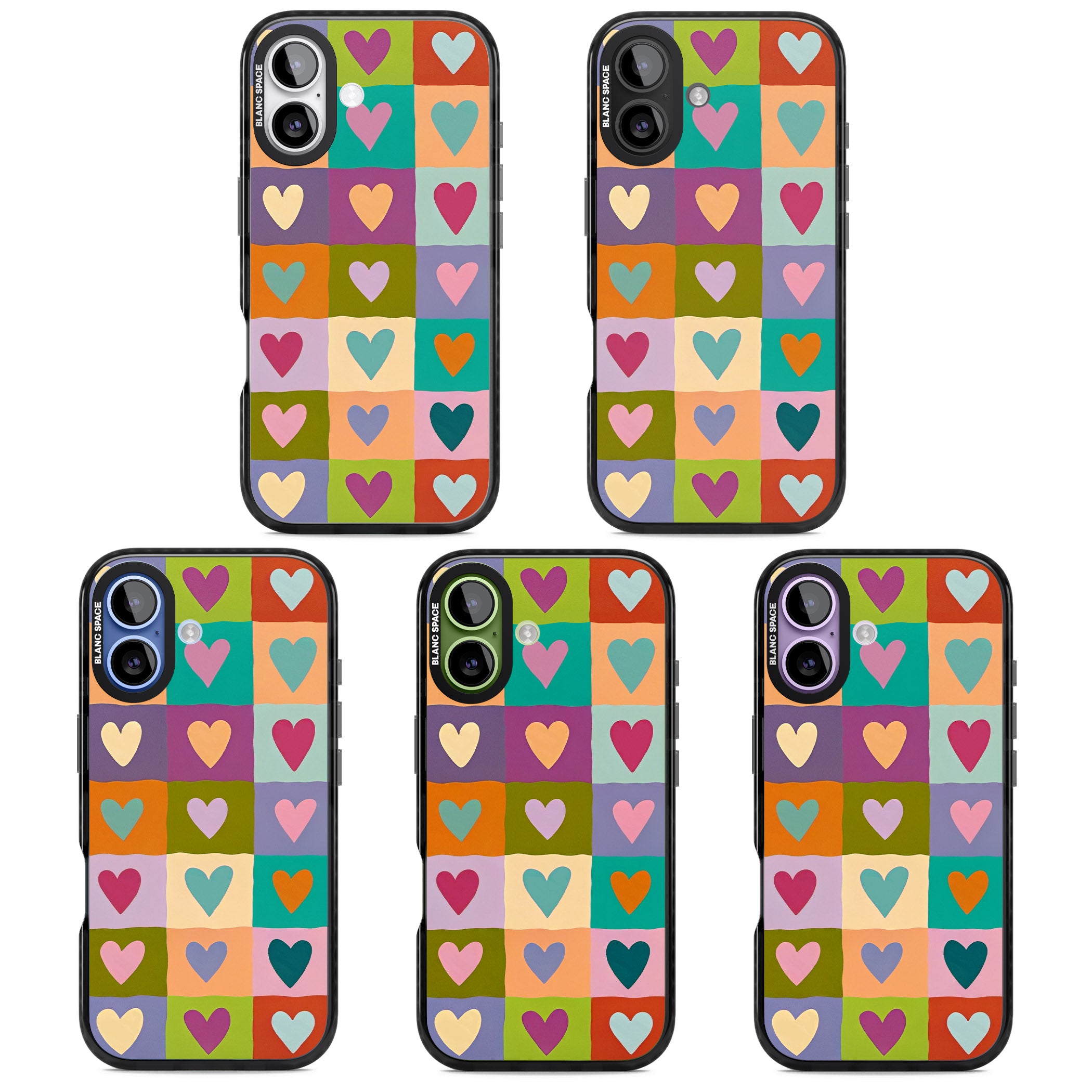 Multicolour Checked Hearts iPhone 17 Impact Pro Black Phone Case APT Impact Protection
