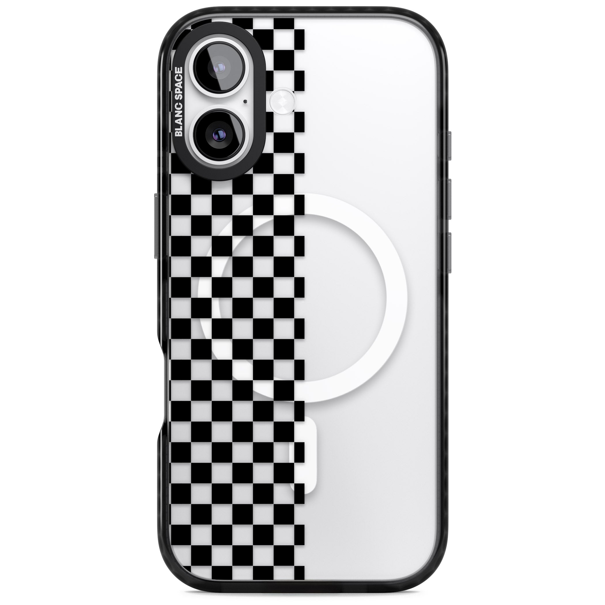 Checker: Half Black Check On Clear iPhone 17 Impact Pro Black Phone Case