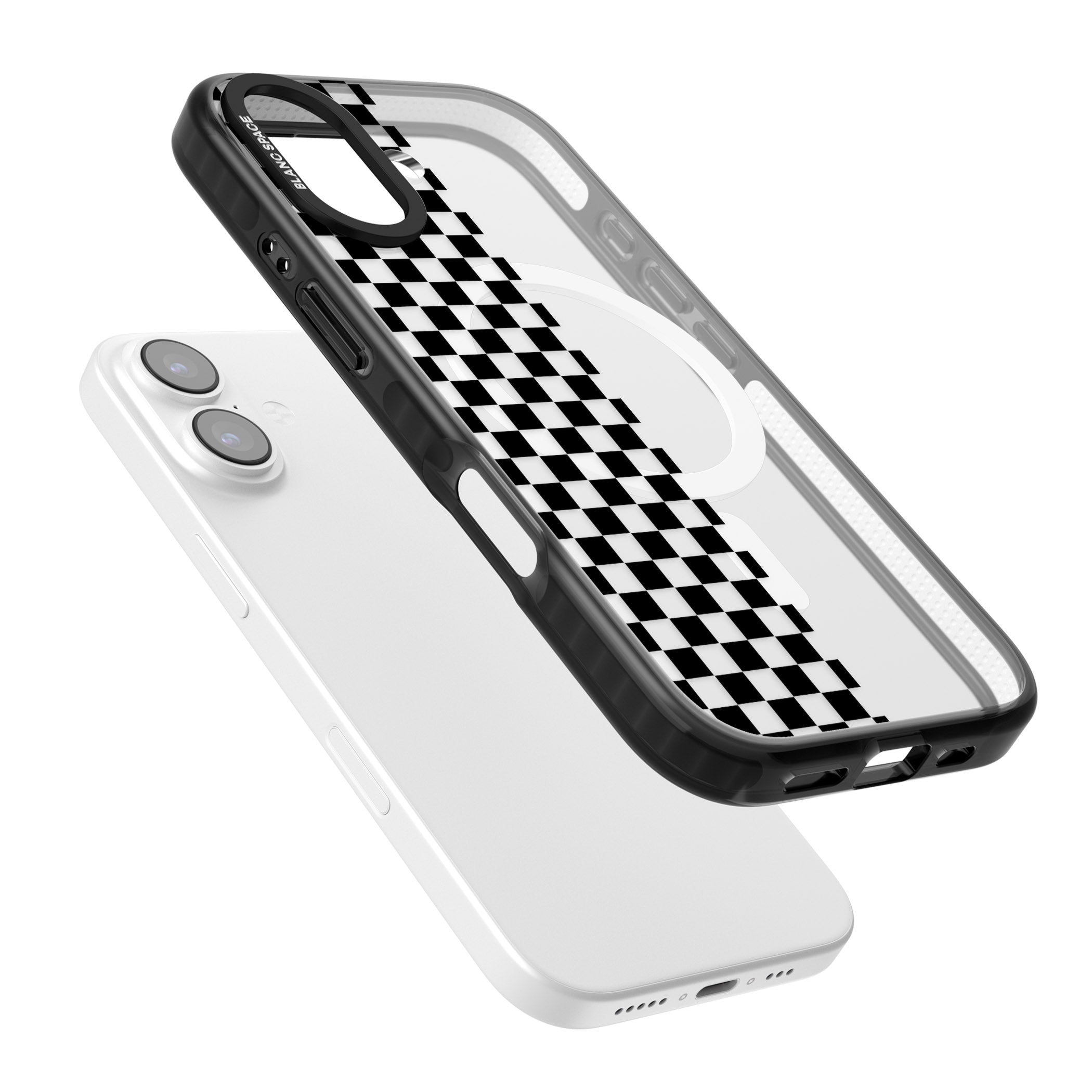 Checker: Half Black Check On Clear iPhone 17 Impact Pro Black Phone Case Colours