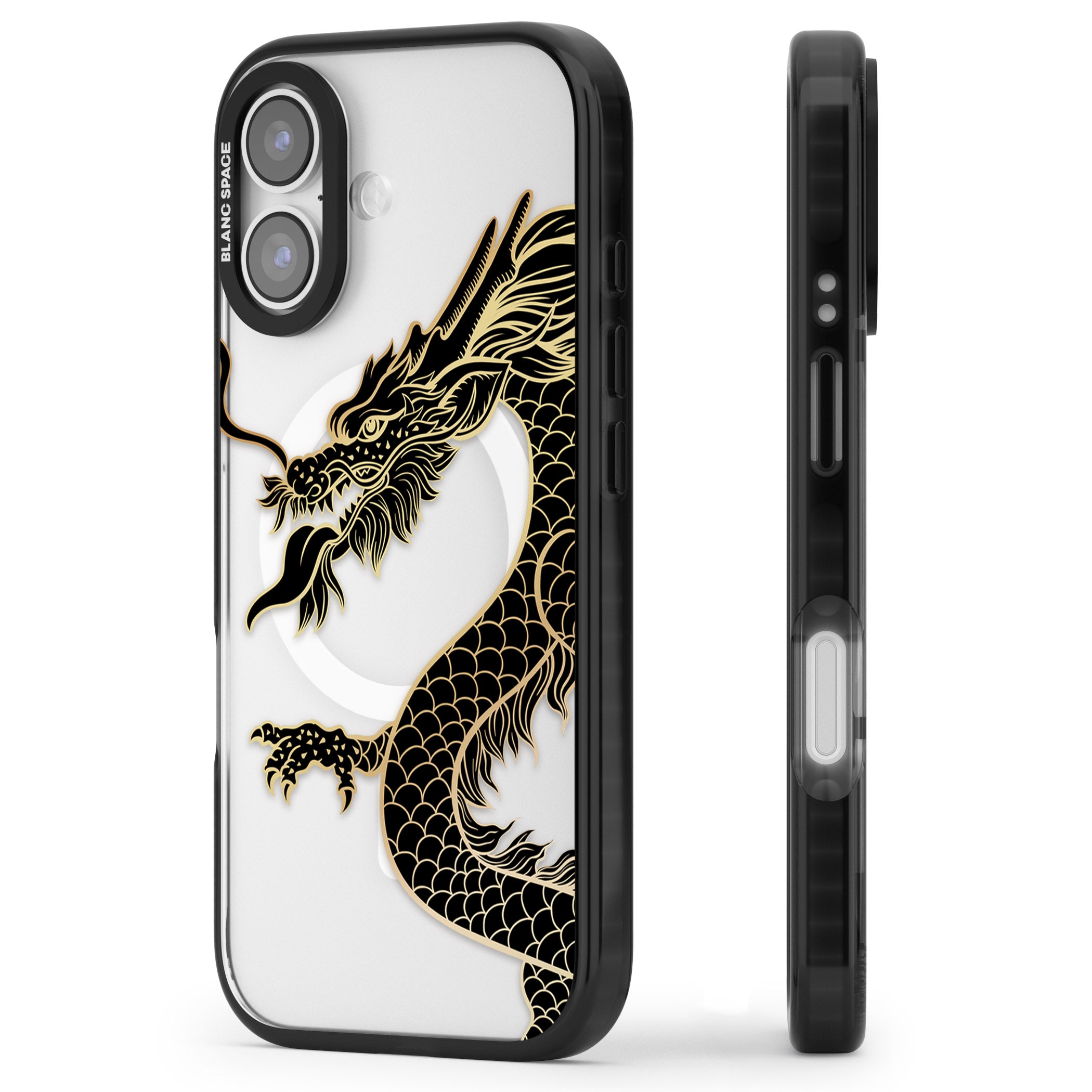 Large Black Dragon iPhone 17 Impact Pro Black Phone Case Side Profile