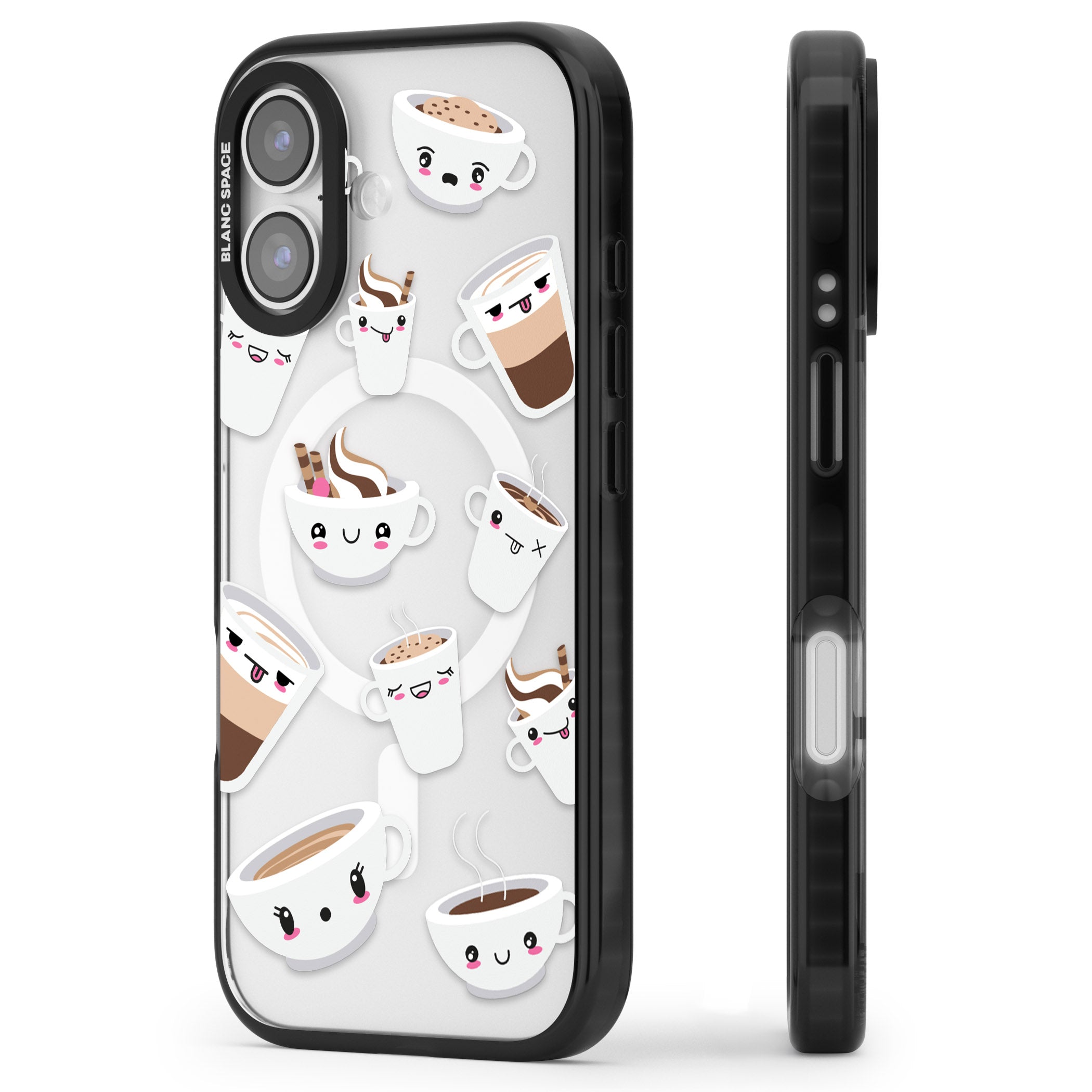 Coffee Faces iPhone 17 Impact Pro Black Phone Case Side Profile
