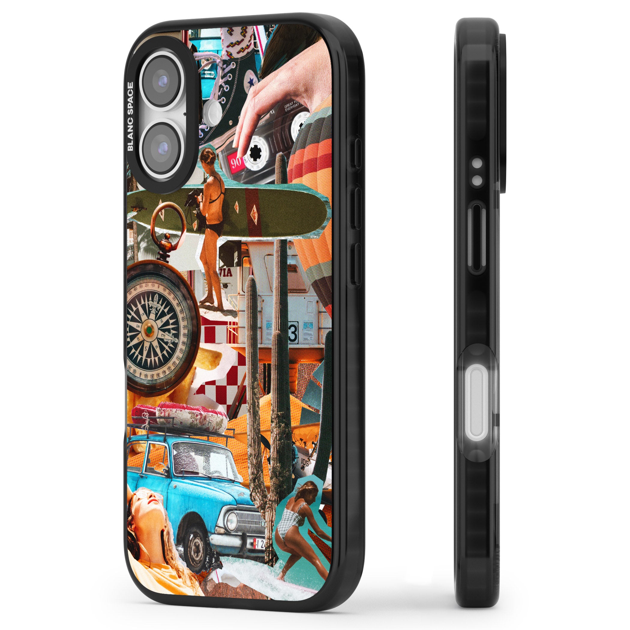 Vintage Collage: Road Trip iPhone 17 Impact Pro Black Phone Case Side Profile