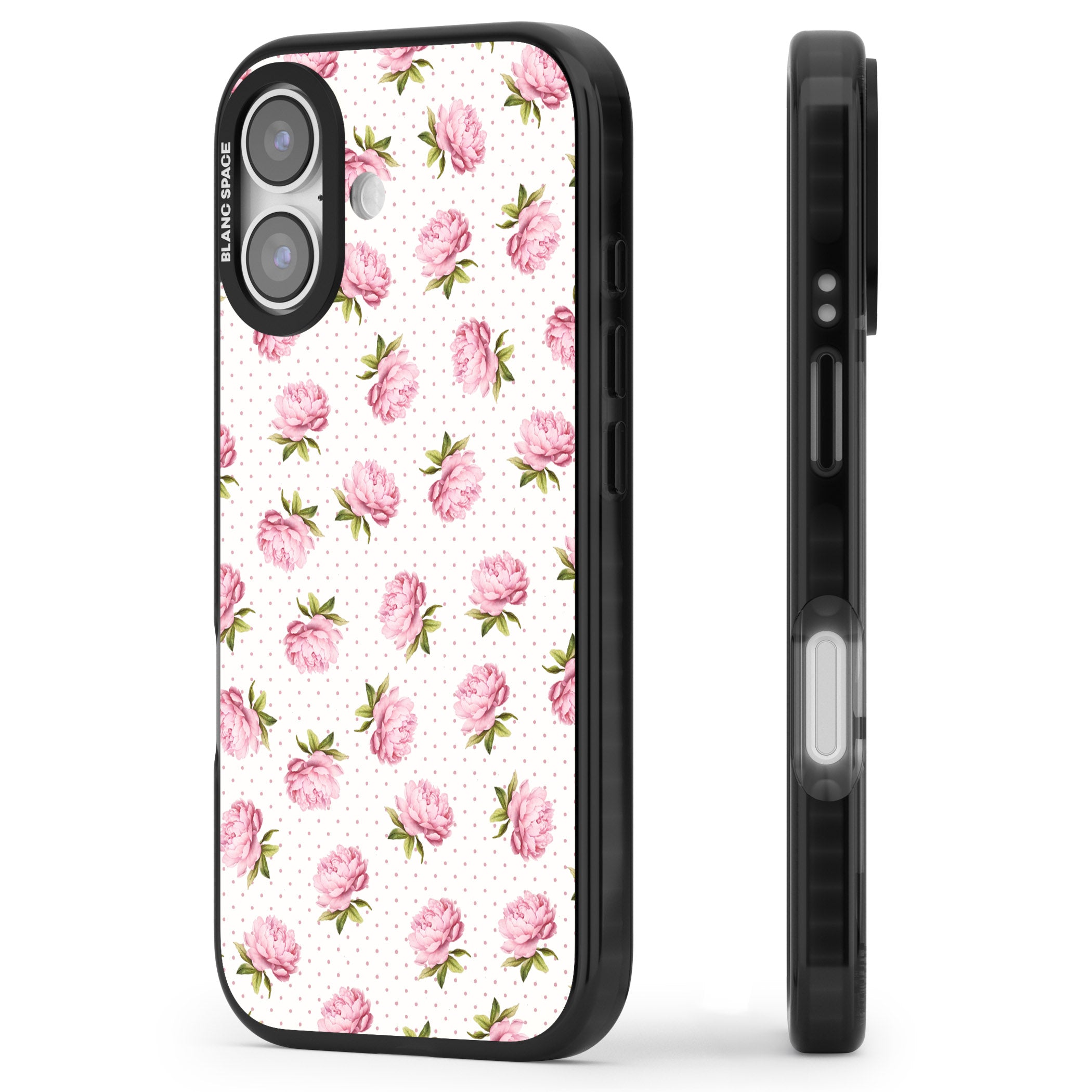 Soft Peonies iPhone 17 Impact Pro Black Phone Case Side Profile