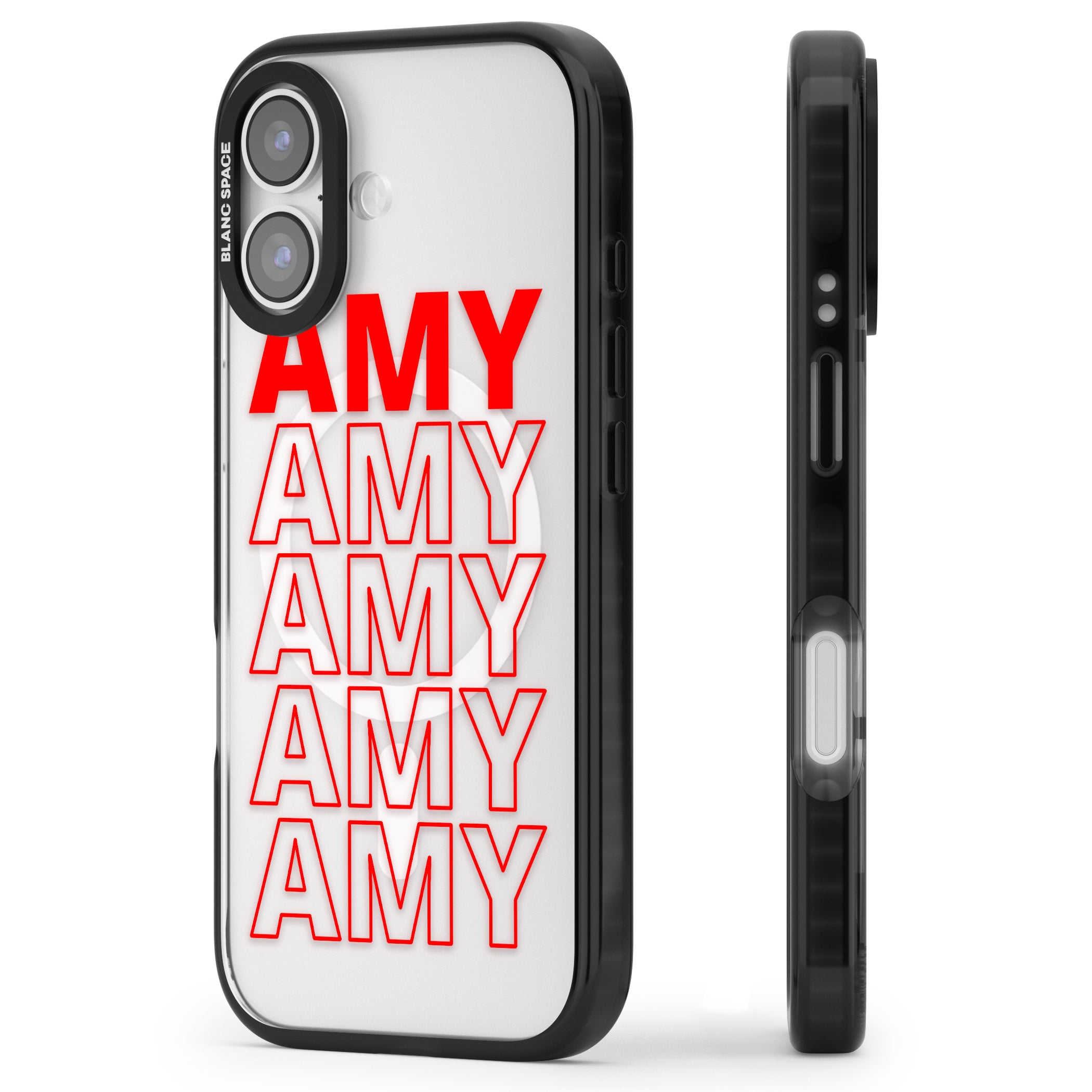 Personalised Bold Name Repeat iPhone 17 Impact Pro Black Phone Case Side Profile