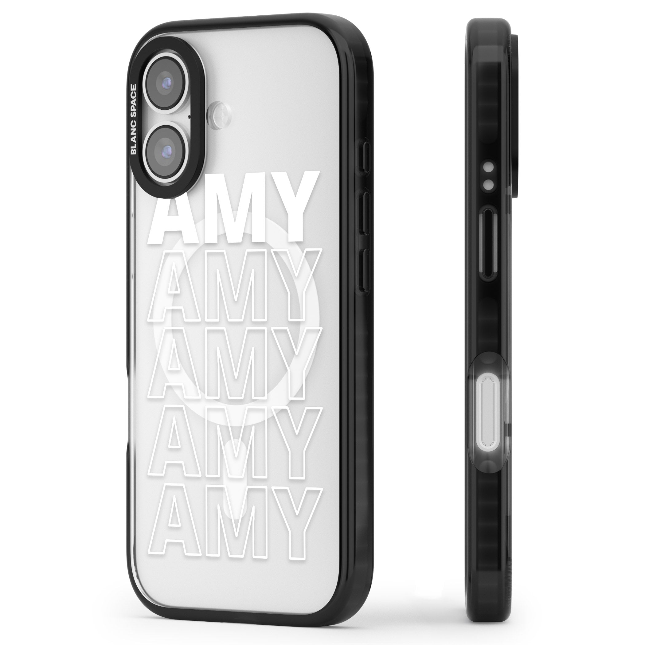 Personalised Bold Name Repeated iPhone 17 Impact Pro Black Phone Case Side Profile