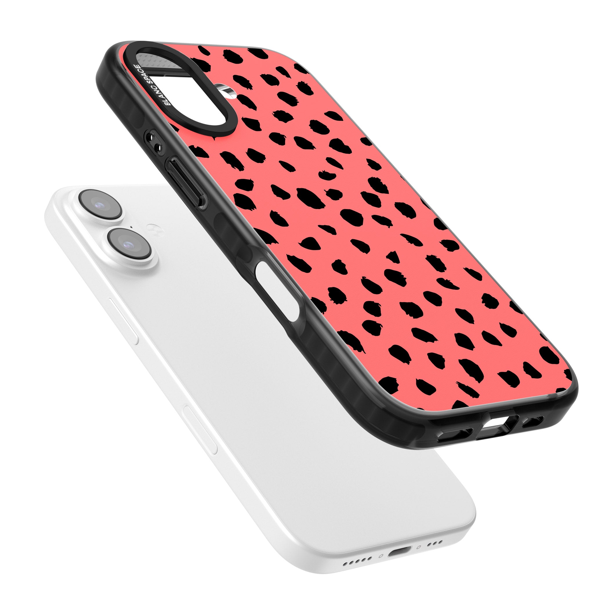 Black Dalmatian Spots On Coral iPhone 17 Impact Pro Black Phone Case Colours