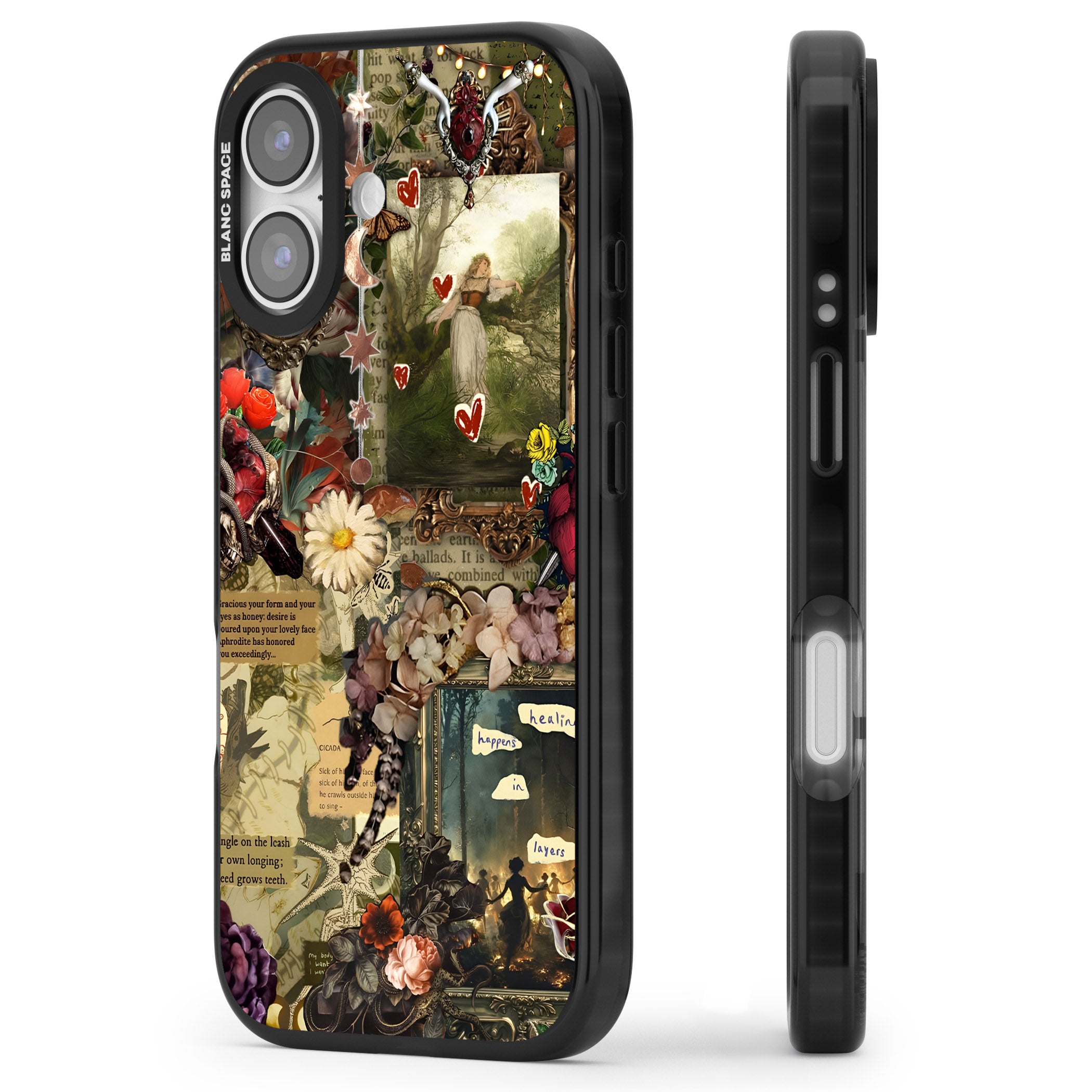 Textbook Romance Collage iPhone 17 Impact Pro Black Phone Case Side Profile