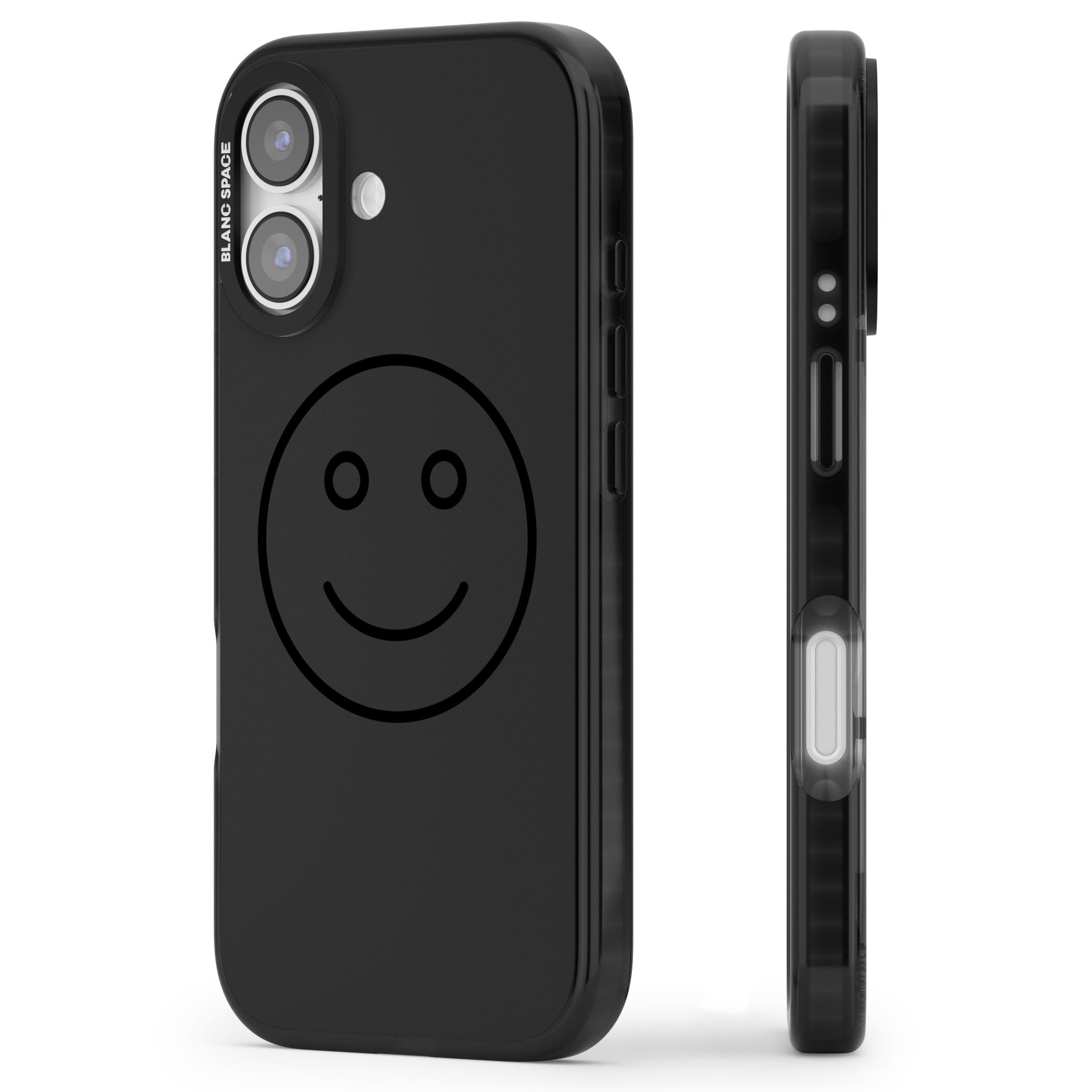 Dark Smiley Face iPhone 17 Impact Pro Black Phone Case Side Profile
