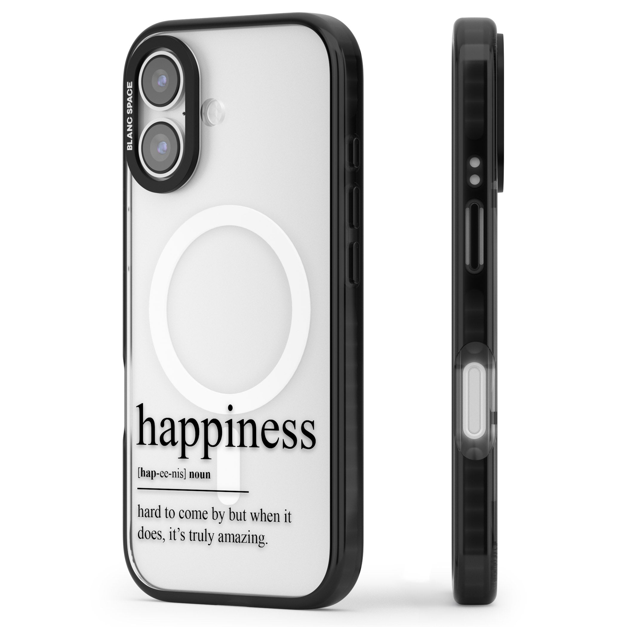 Happiness iPhone 17 Impact Pro Black Phone Case Side Profile