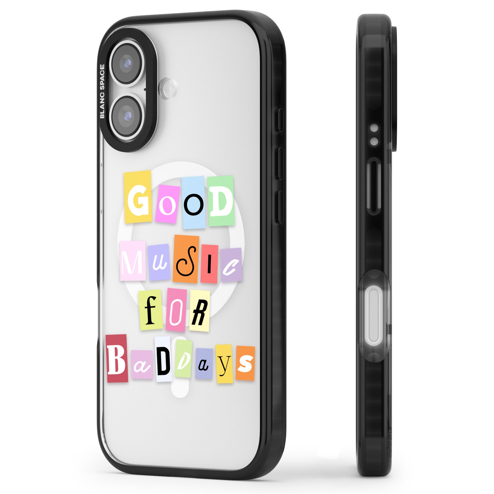 Good Music For Bad Days iPhone 17 Impact Pro Black Phone Case Side Profile