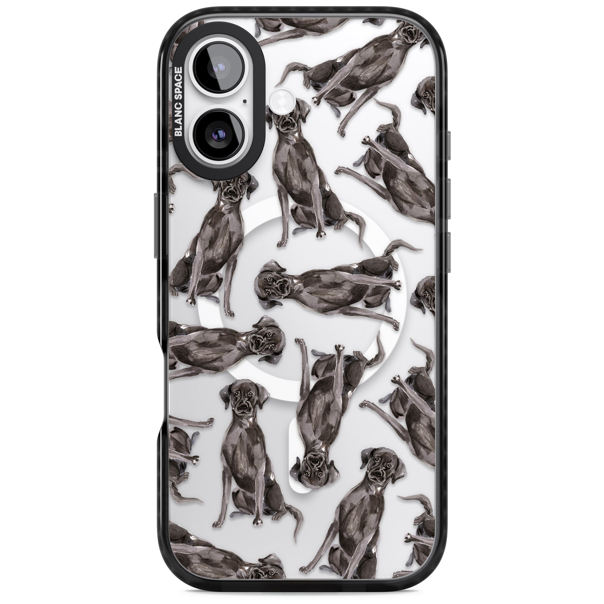 Black Labrador Watercolor Pattern iPhone 17 Impact Pro Black Phone Case