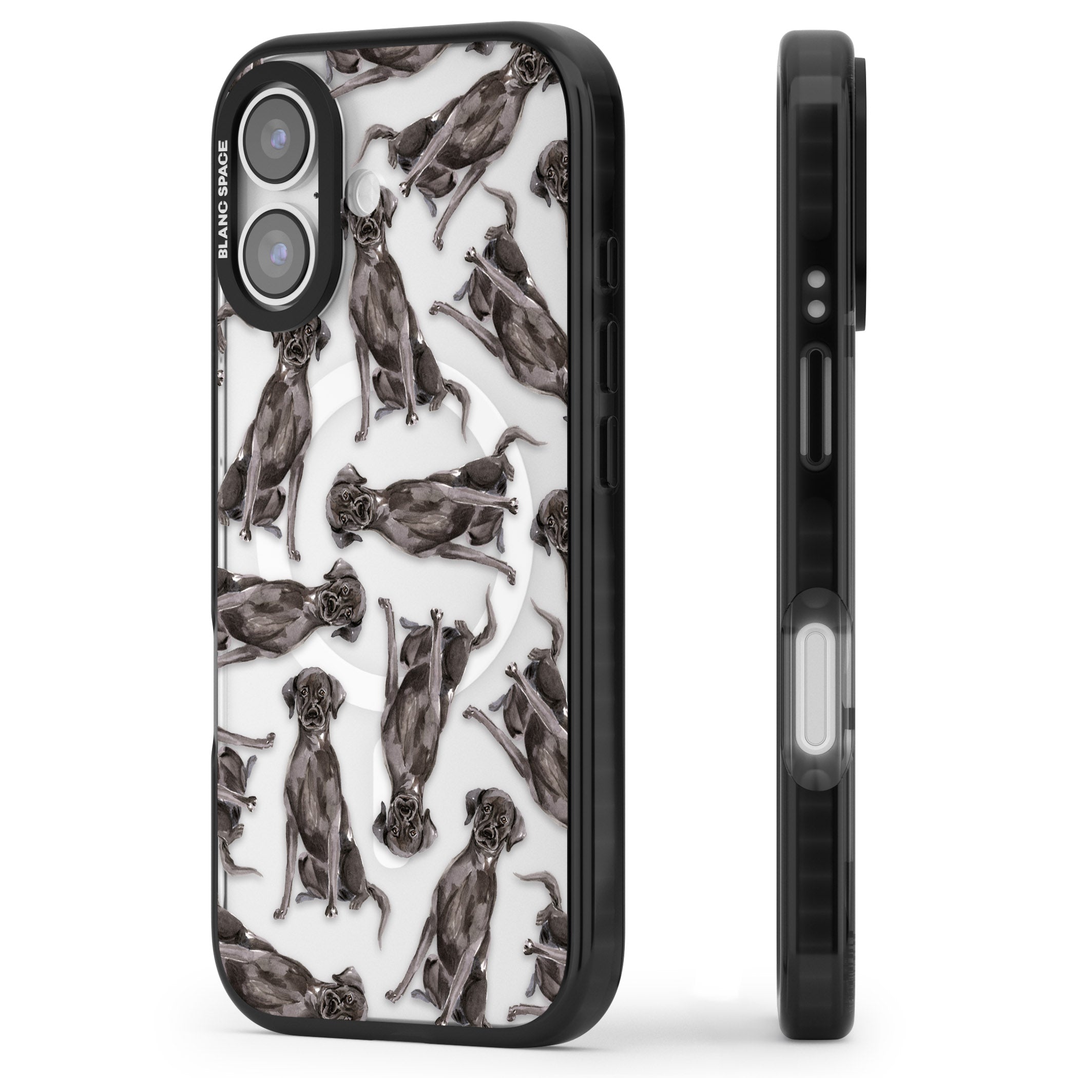 Black Labrador Watercolor Pattern iPhone 17 Impact Pro Black Phone Case Side Profile