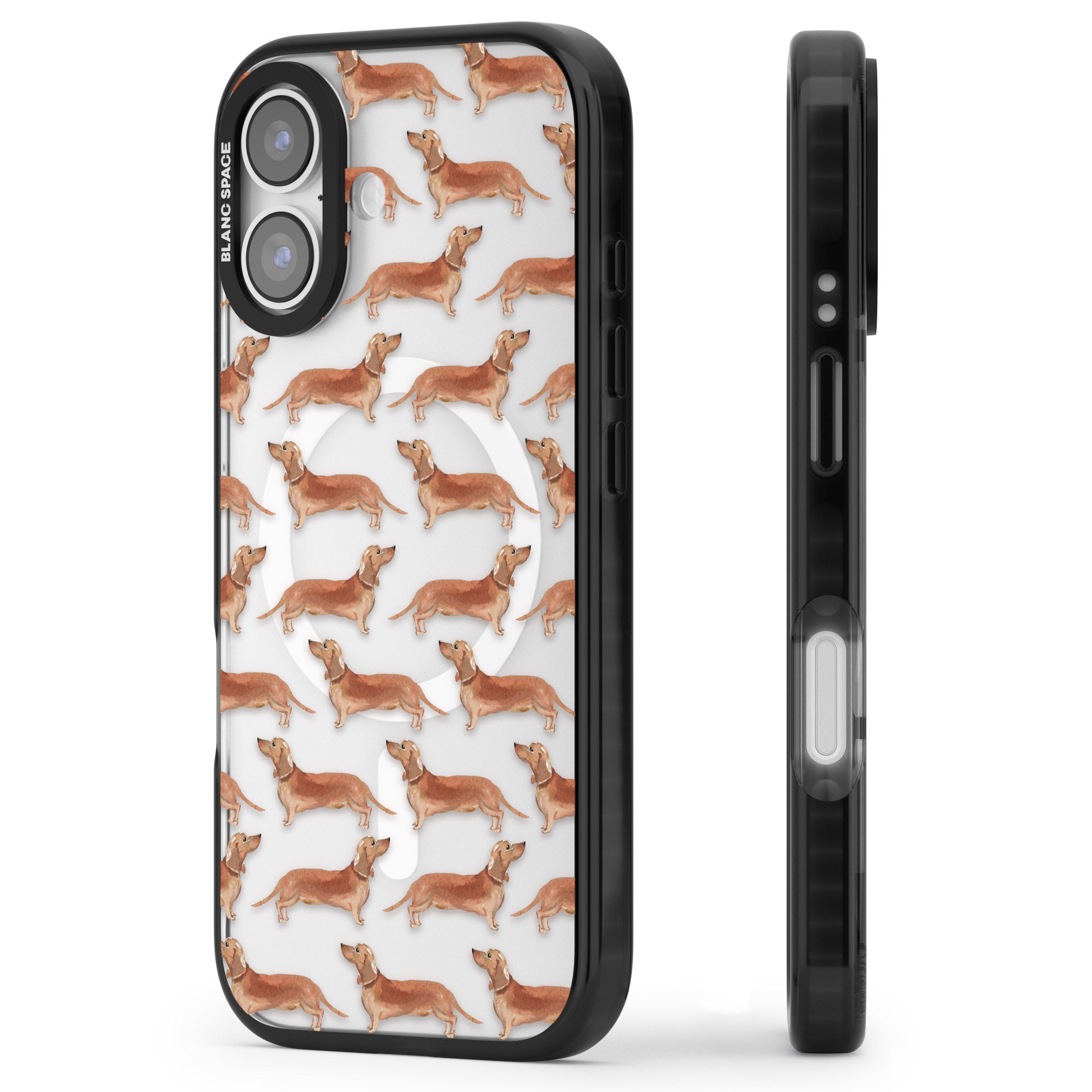 Dachshund Watercolor Dog Pattern iPhone 17 Impact Pro Black Phone Case Side Profile