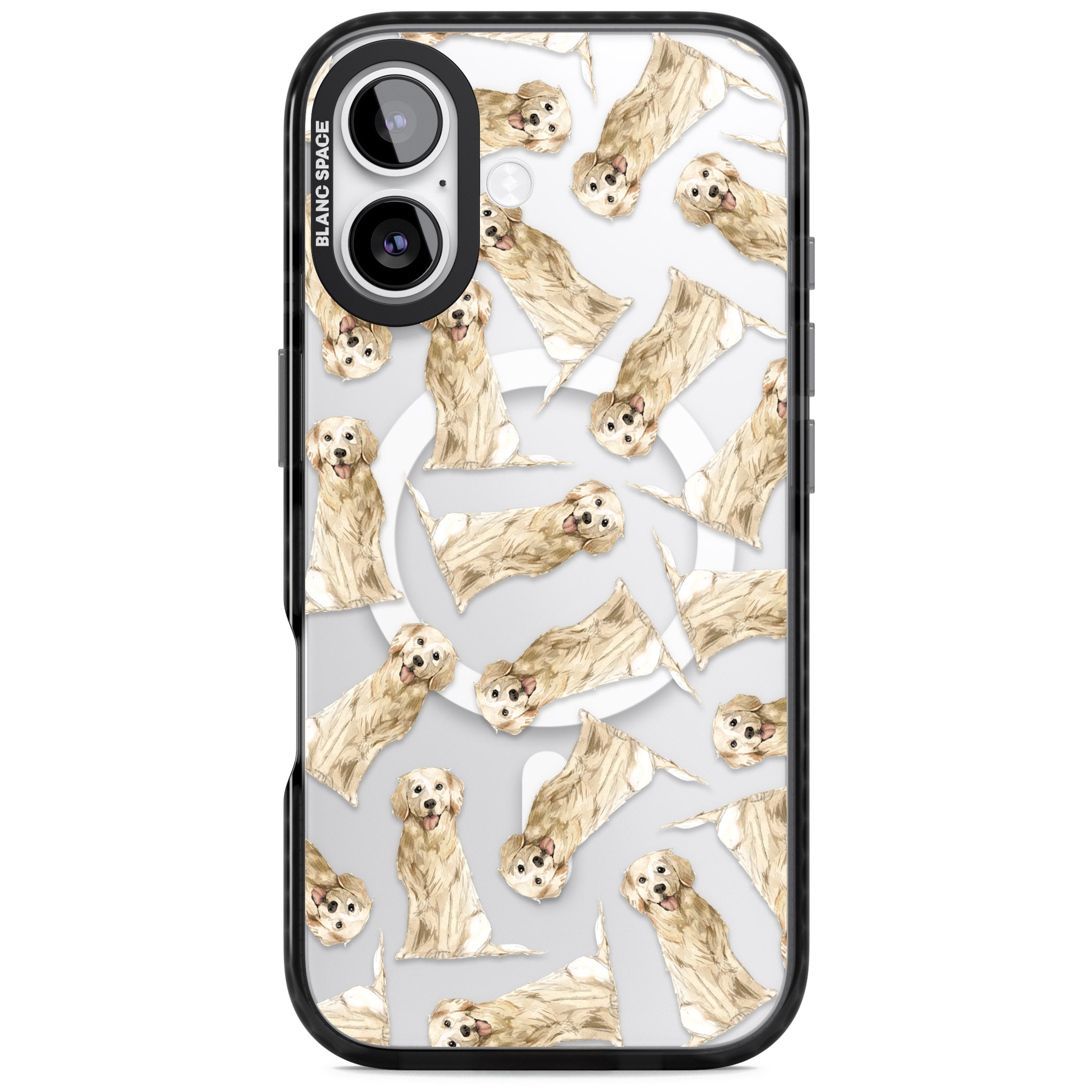 Golden Retriever Watercolor Pattern iPhone 17 Impact Pro Black Phone Case