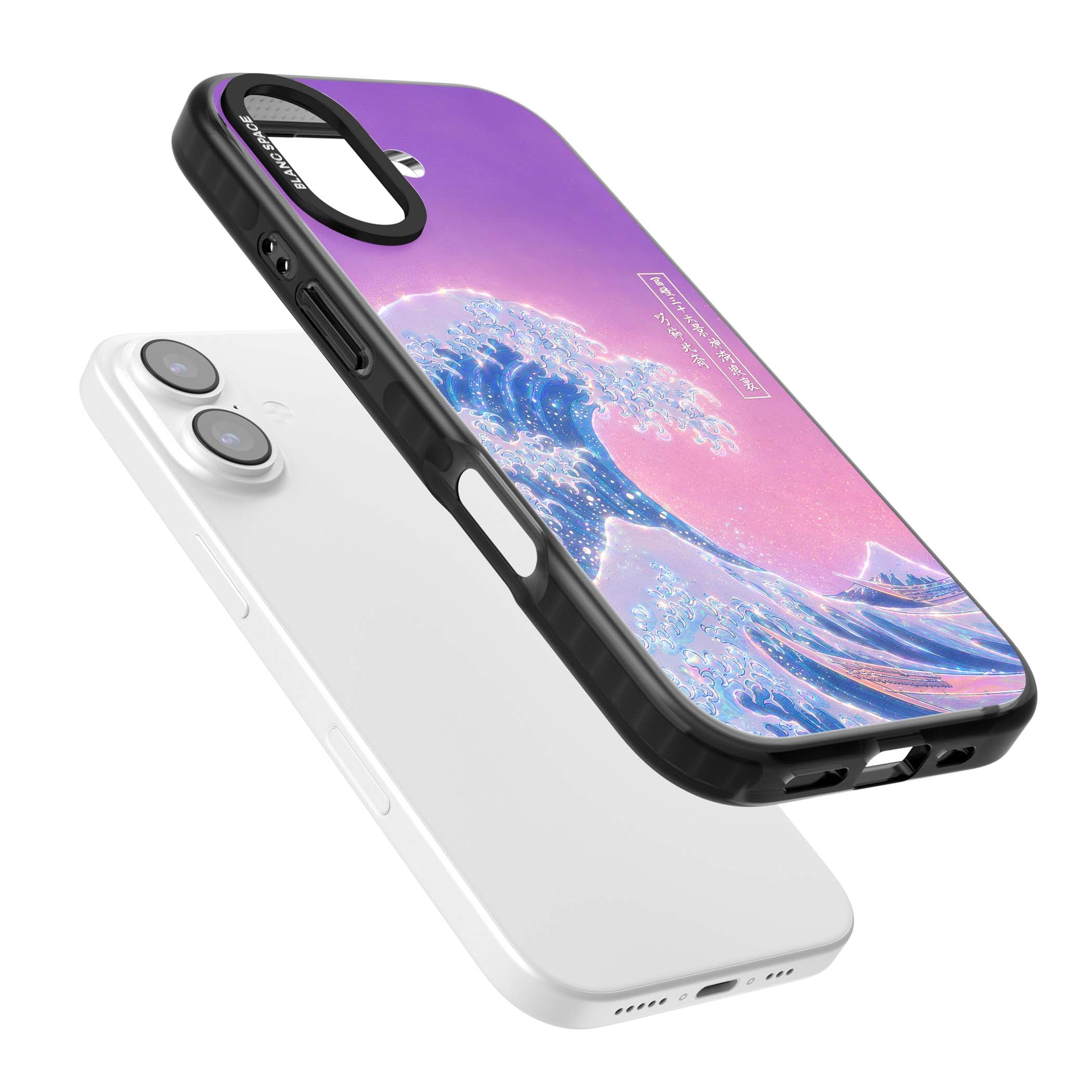 The Great Opal Wave Japanese iPhone case featuring Hokusai's great wave in iridescent pastels with lilac sky and Mou | Black Impact Magsafe case for iPhone 17