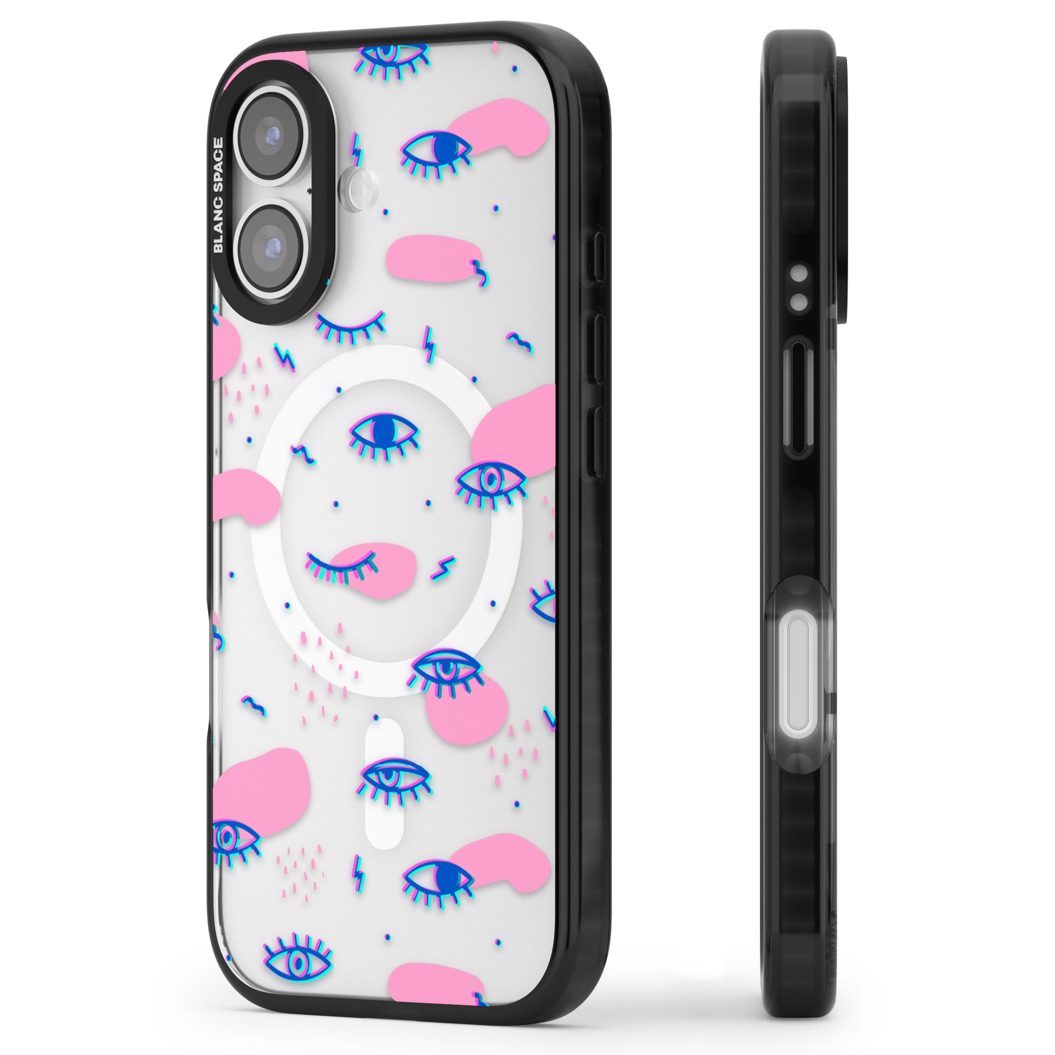 Pink Eye Pattern iPhone 17 Impact Pro Black Phone Case Side Profile