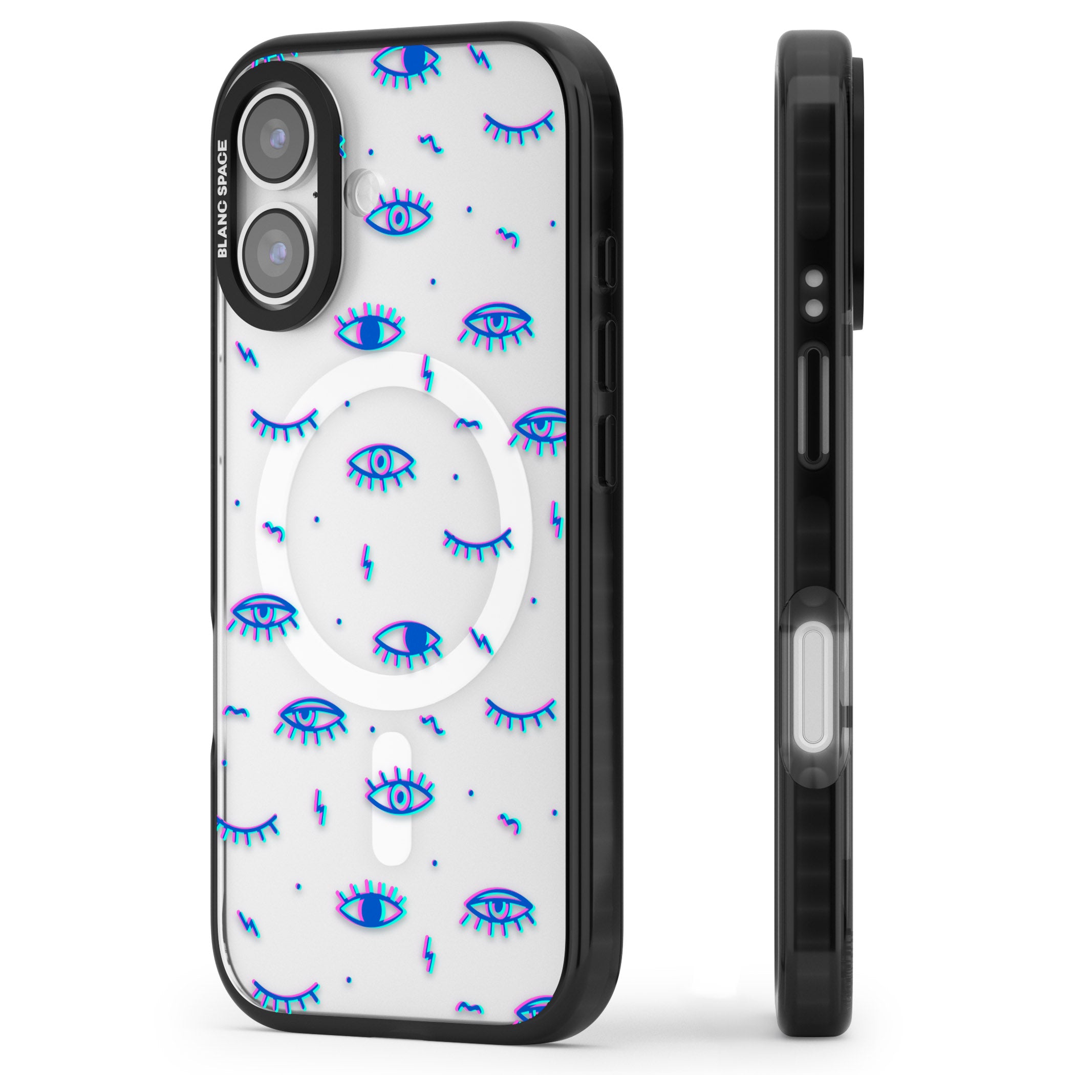 Duotone Psychedelic Eyes iPhone 17 Impact Pro Black Phone Case Side Profile