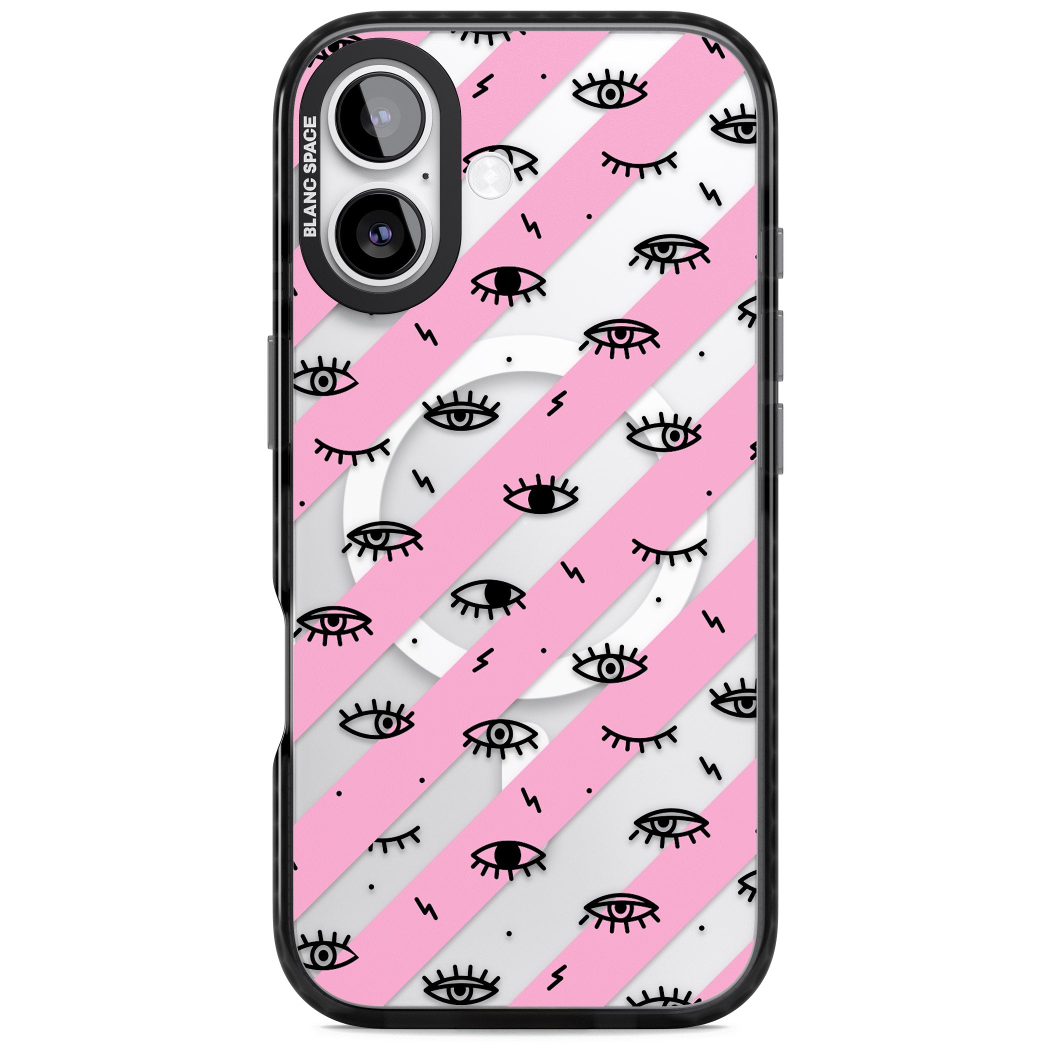 Pink Stripe Eyes iPhone 17 Impact Pro Black Phone Case