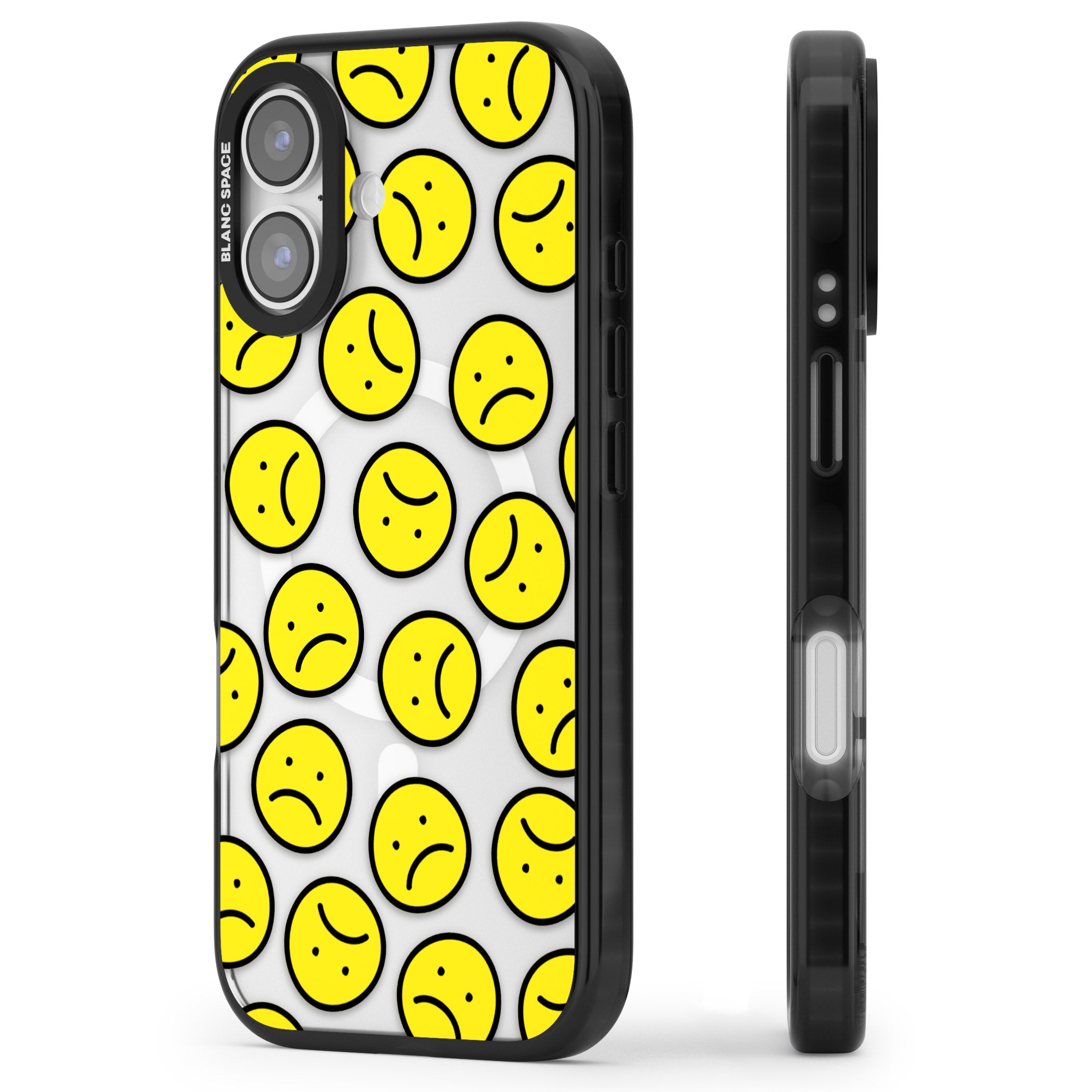 Sad Face Clear Pattern iPhone 17 Impact Pro Black Phone Case Side Profile