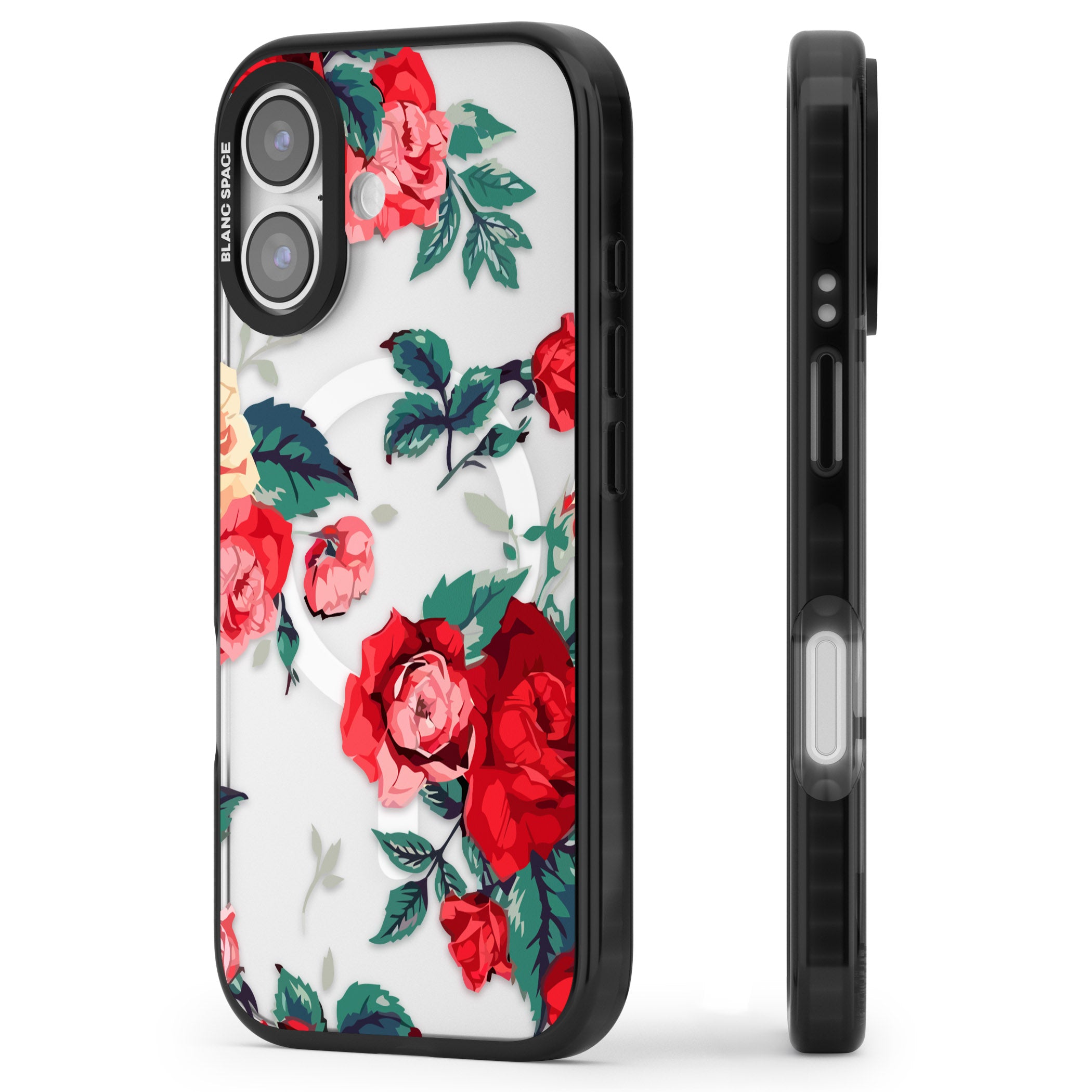 Rose Pattern iPhone 17 Impact Pro Black Phone Case Side Profile