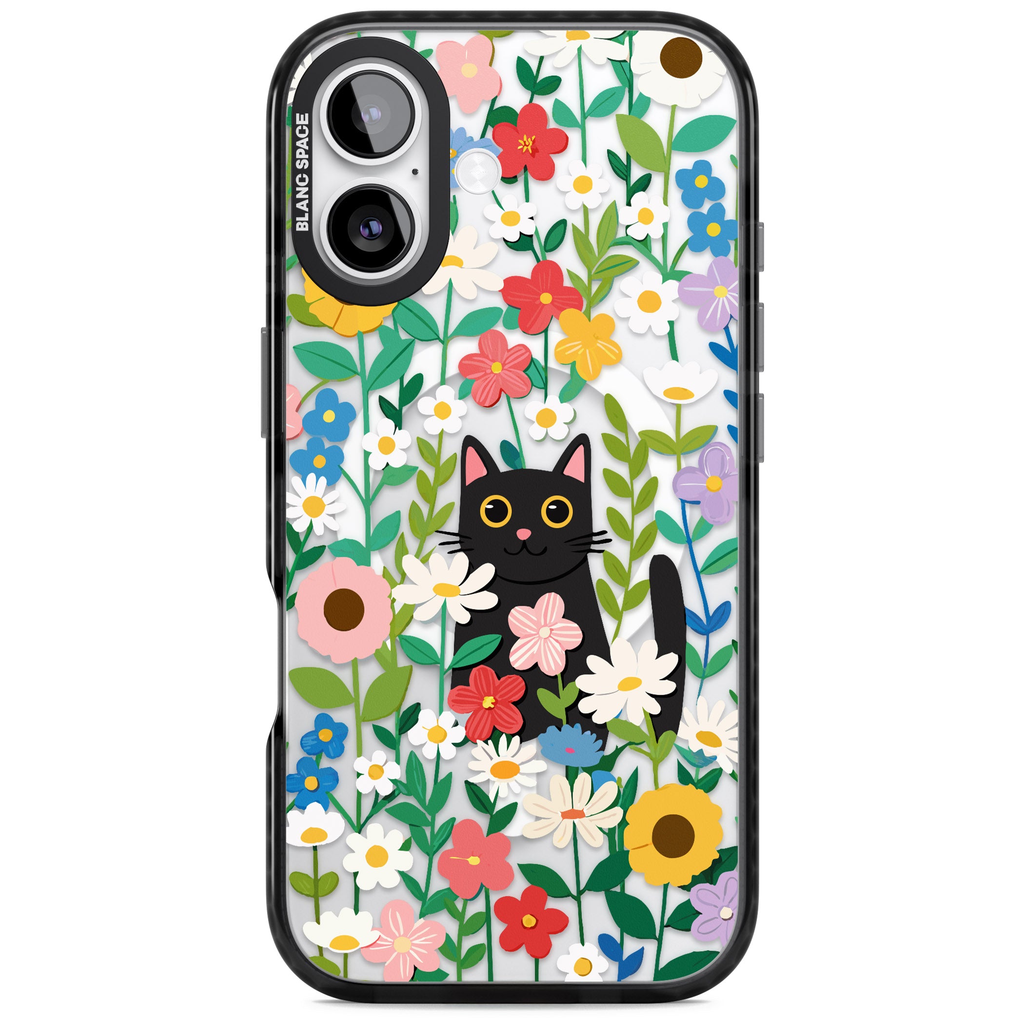 Whiskers & Wildflowers Cat iPhone 17 Impact Pro Black Phone Case