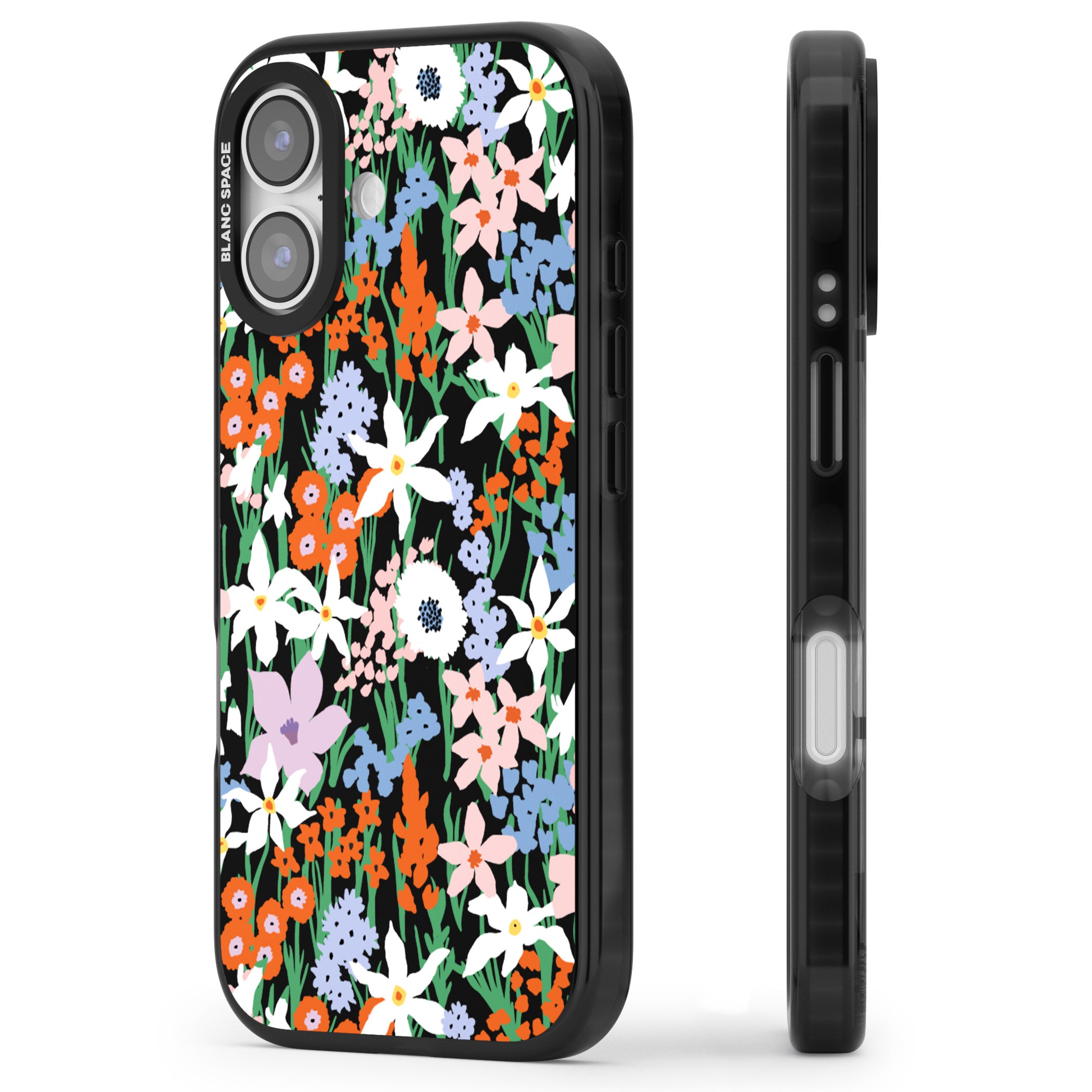 Floral Bloom Meadow Solid iPhone 17 Impact Pro Black Phone Case Side Profile