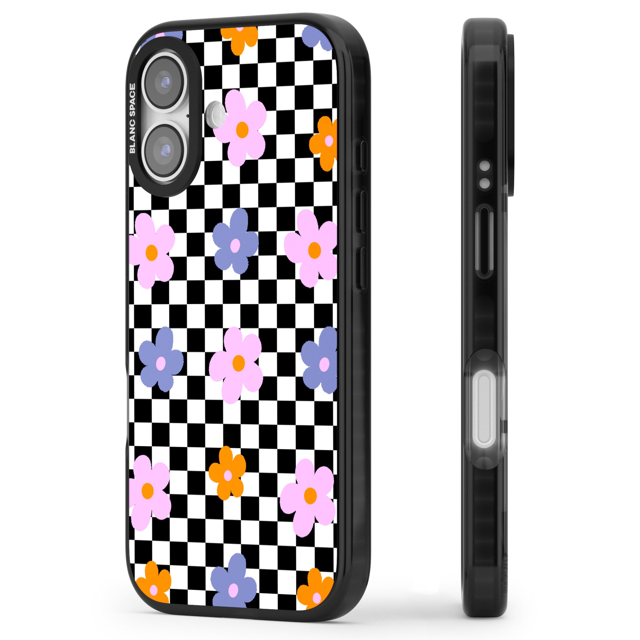 Checkered Blossom iPhone 17 Impact Pro Black Phone Case Side Profile