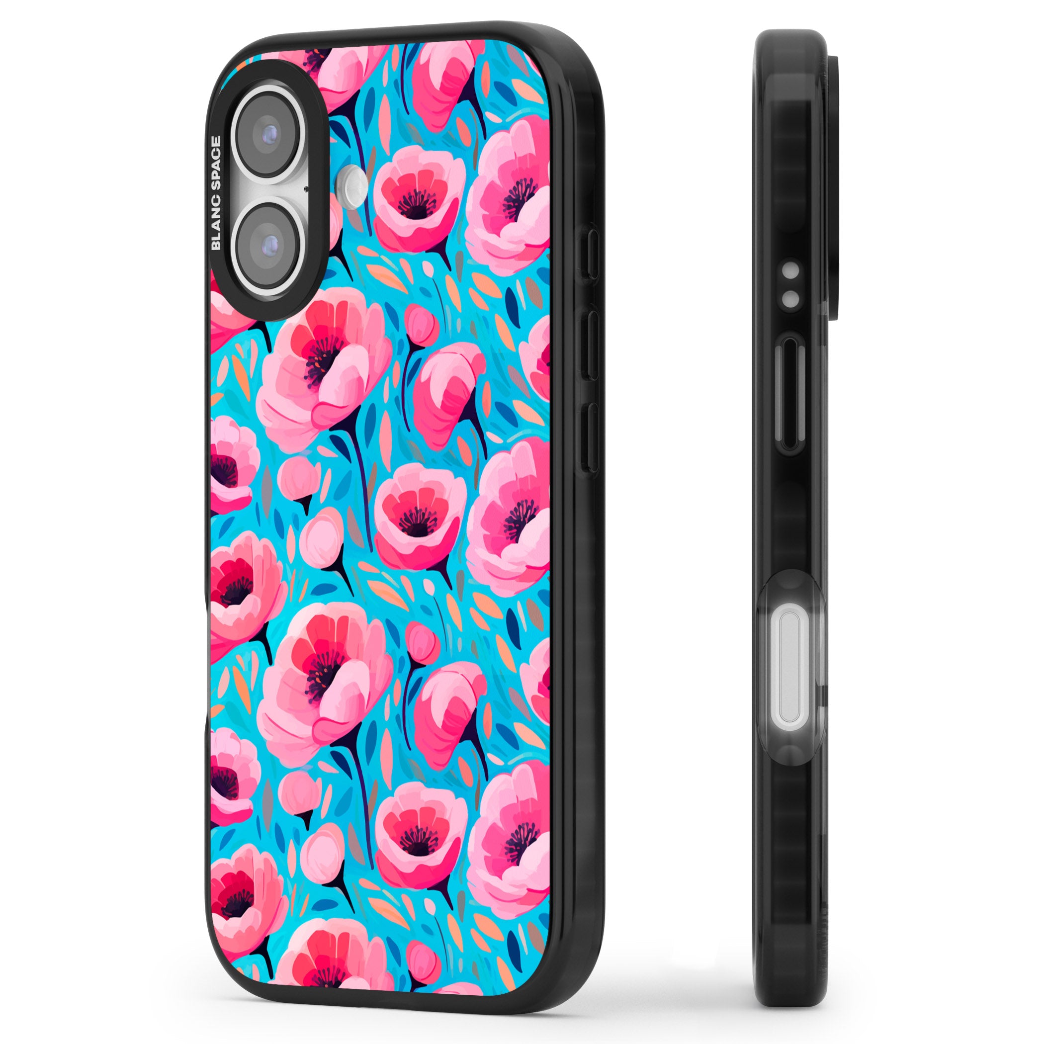 Tropical Pink Poppies iPhone 17 Impact Pro Black Phone Case Side Profile