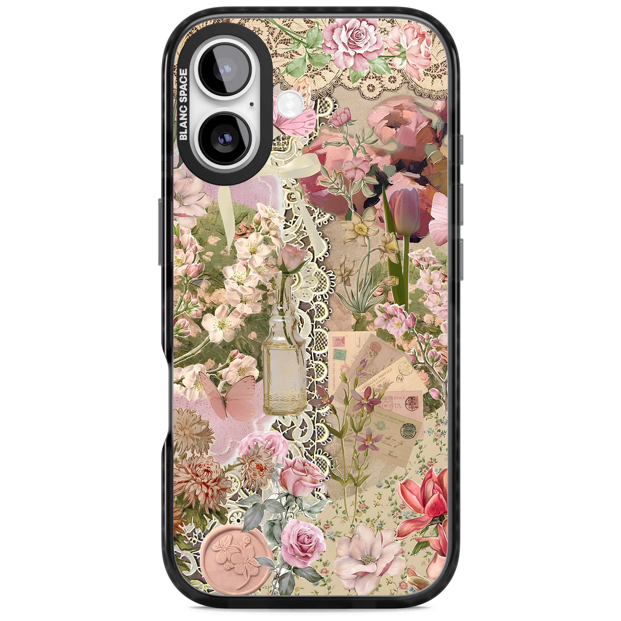 Soft Pink Flower Collage iPhone 17 Impact Pro Black Phone Case