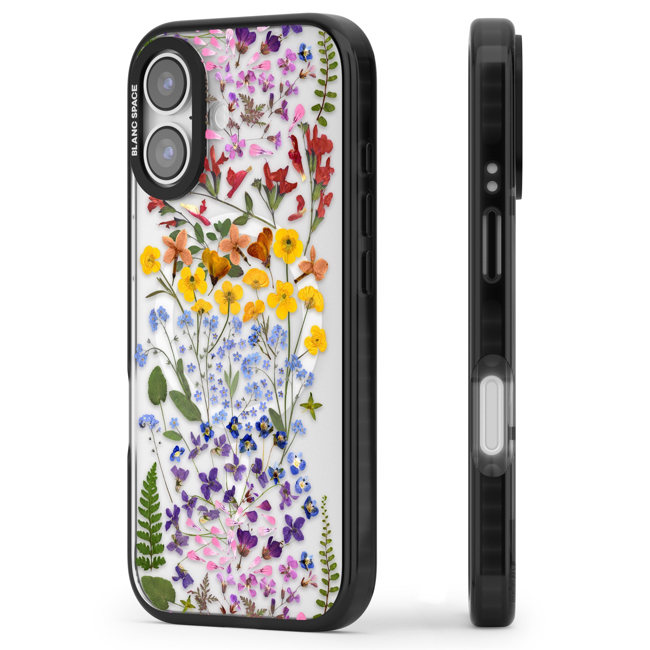 Pressed Wildflower Stripe iPhone 17 Impact Pro Black Phone Case Side Profile