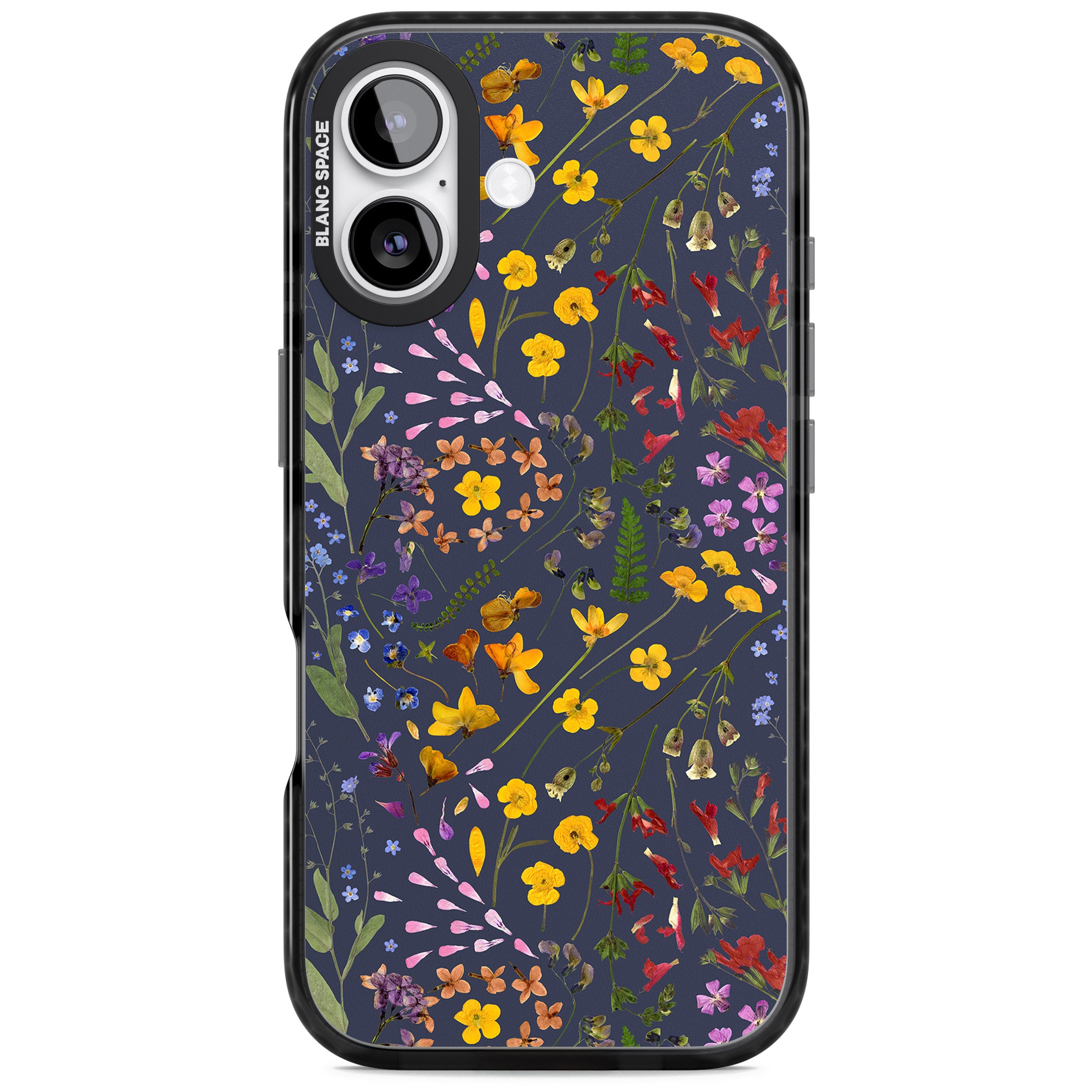 Wildflower Leaves Cluster Navy iPhone 17 Impact Pro Black Phone Case