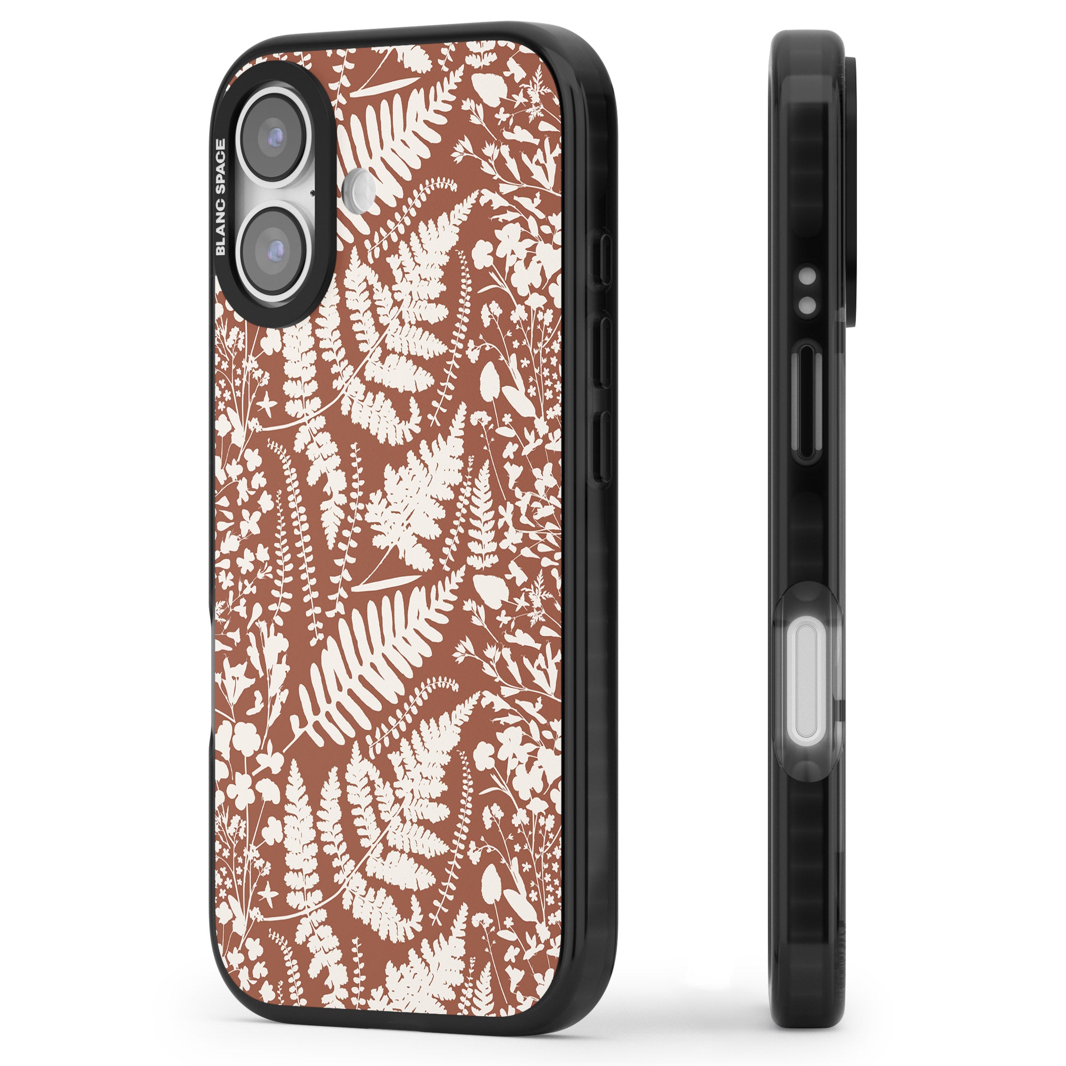 Wildflowers And Ferns On Terracotta iPhone 17 Impact Pro Black Phone Case Side Profile