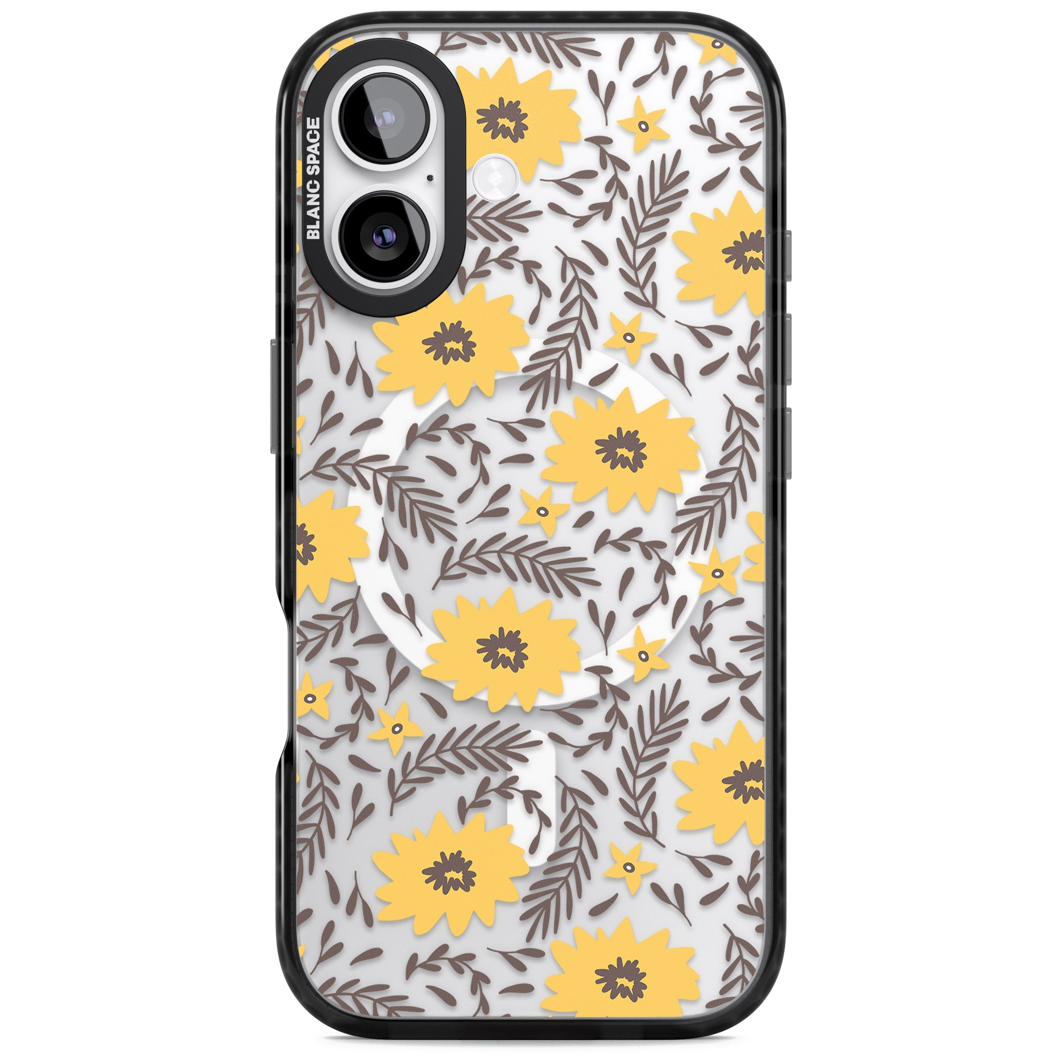 Yellow Blossoms Floral iPhone 17 Impact Pro Black Phone Case