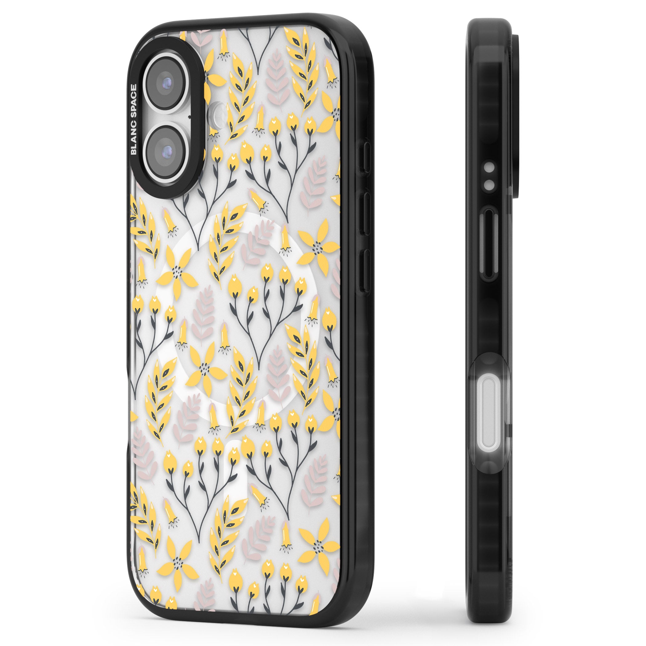 Yellow Floral Vibrance iPhone 17 Impact Pro Black Phone Case Side Profile