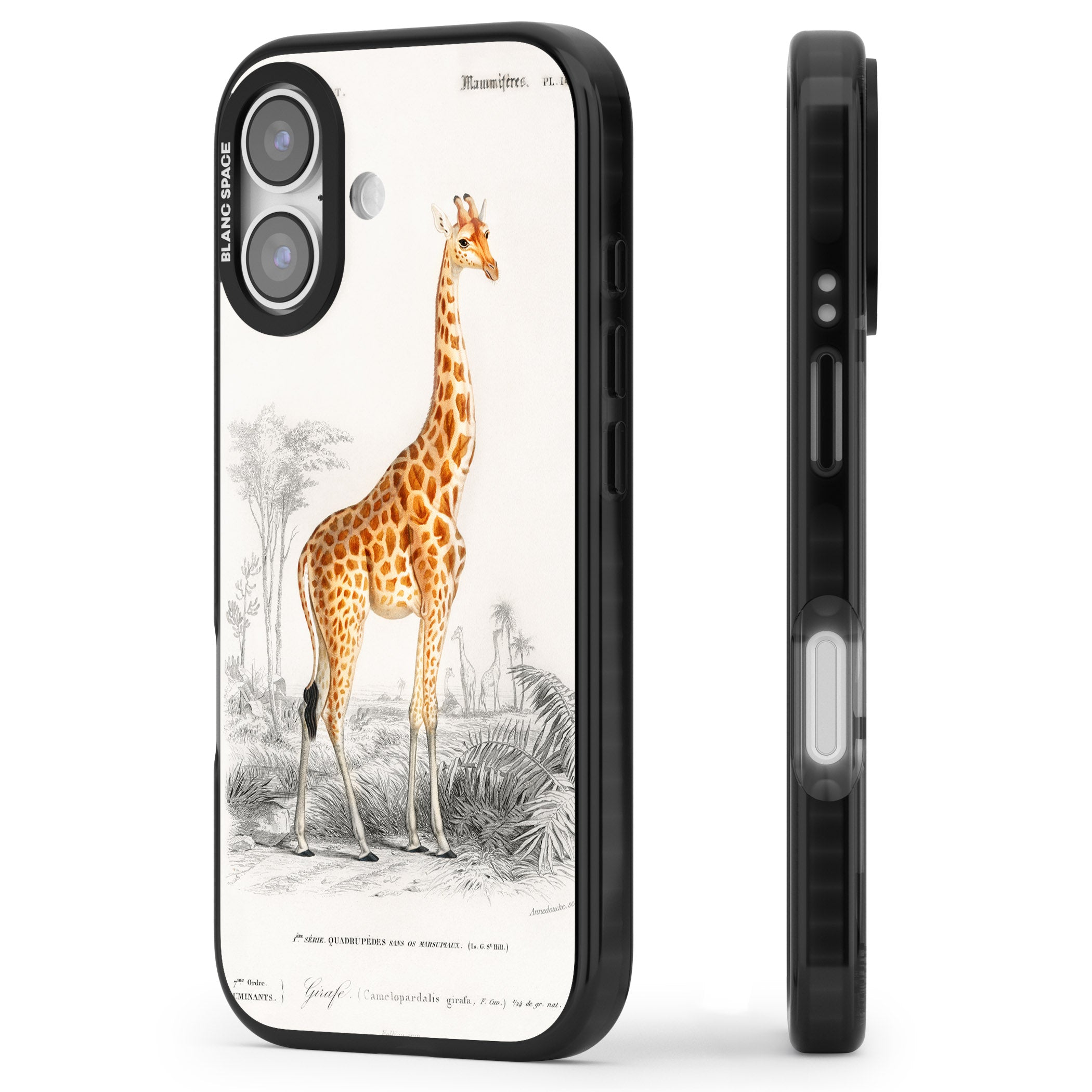 Vintage Giraffe Art iPhone 17 Impact Pro Black Phone Case Side Profile