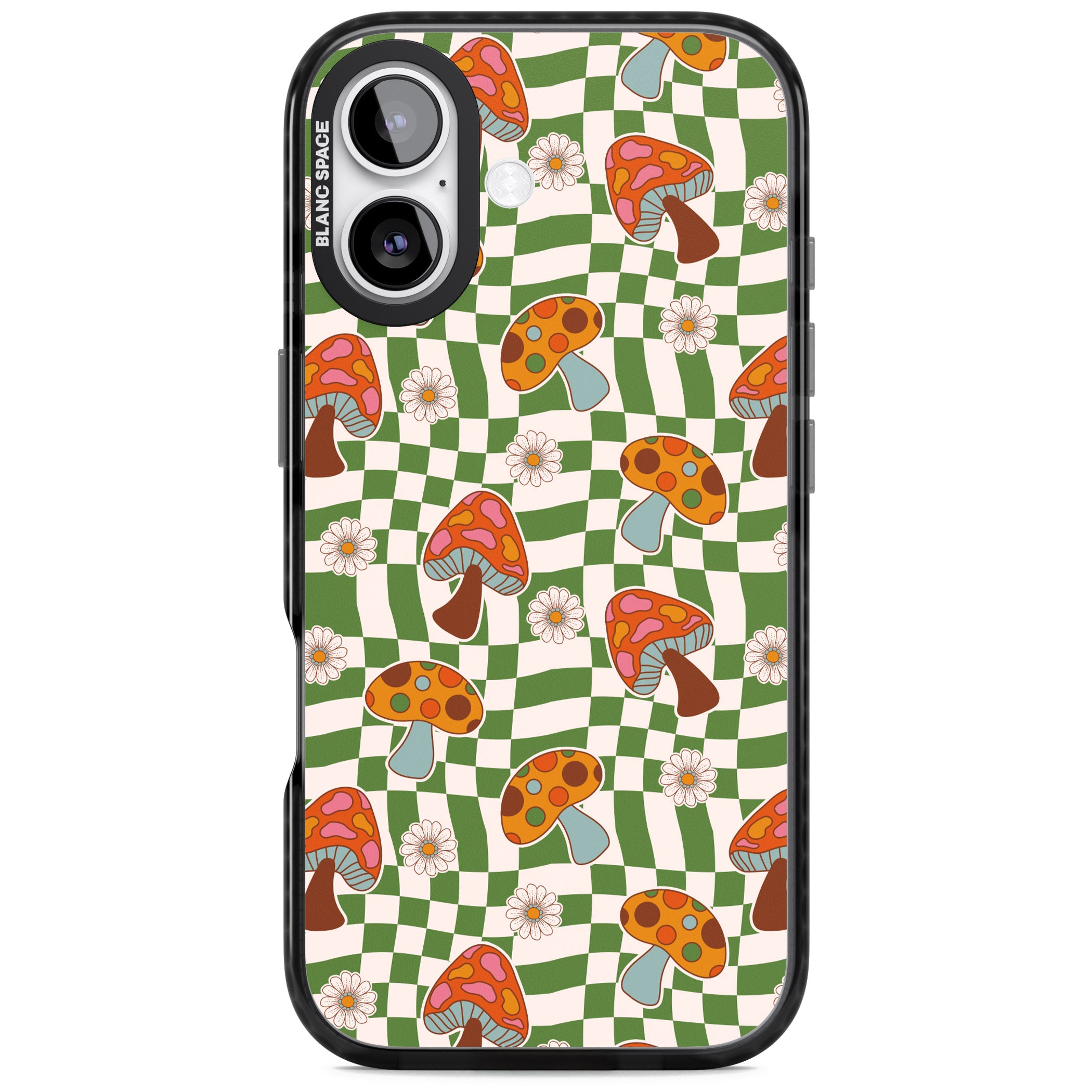 Wavy Checked Shroom & Bloom iPhone 17 Impact Pro Black Phone Case