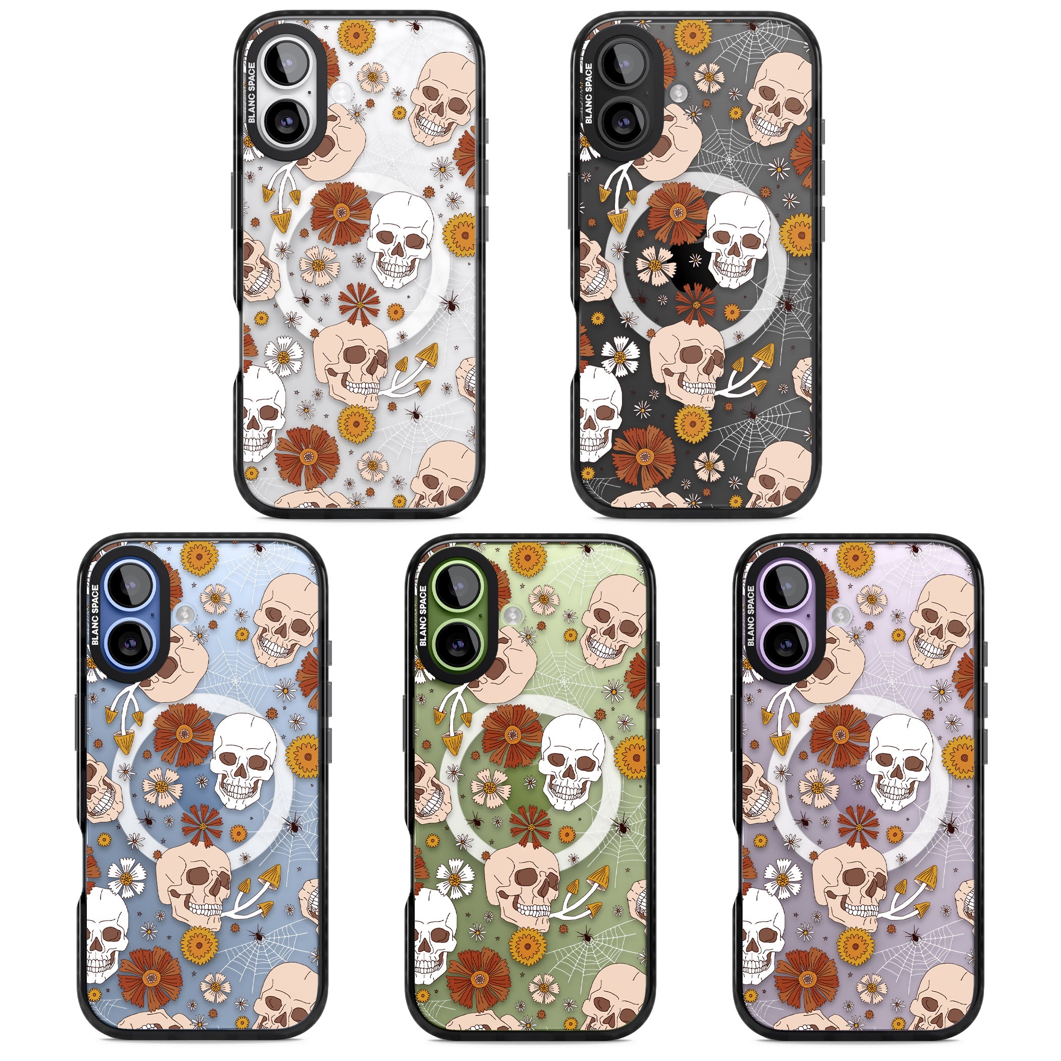 Halloween Skulls And Flowers iPhone 17 Impact Pro Black Phone Case APT Impact Protection