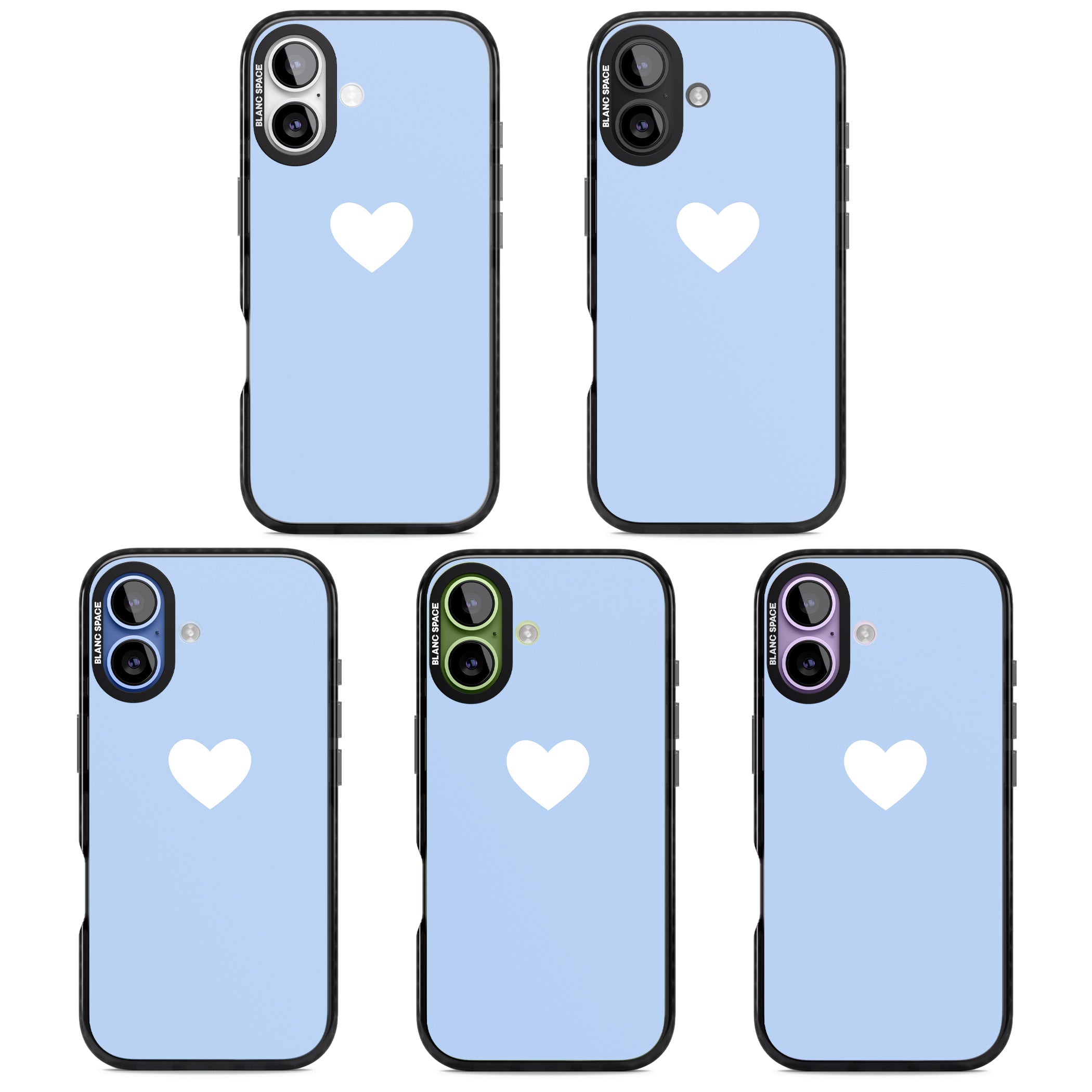 Single Heart Design: White & Baby Blue iPhone 17 Impact Pro Black Phone Case APT Impact Protection