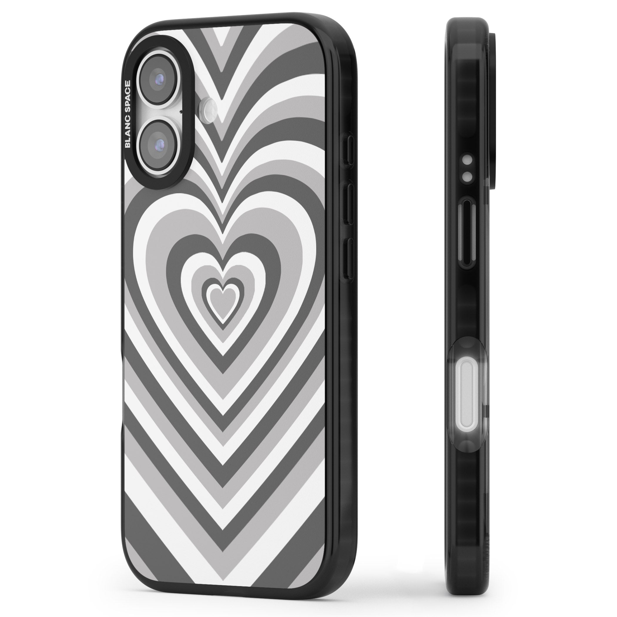 Monochrome Heart Illusion iPhone 17 Impact Pro Black Phone Case Side Profile