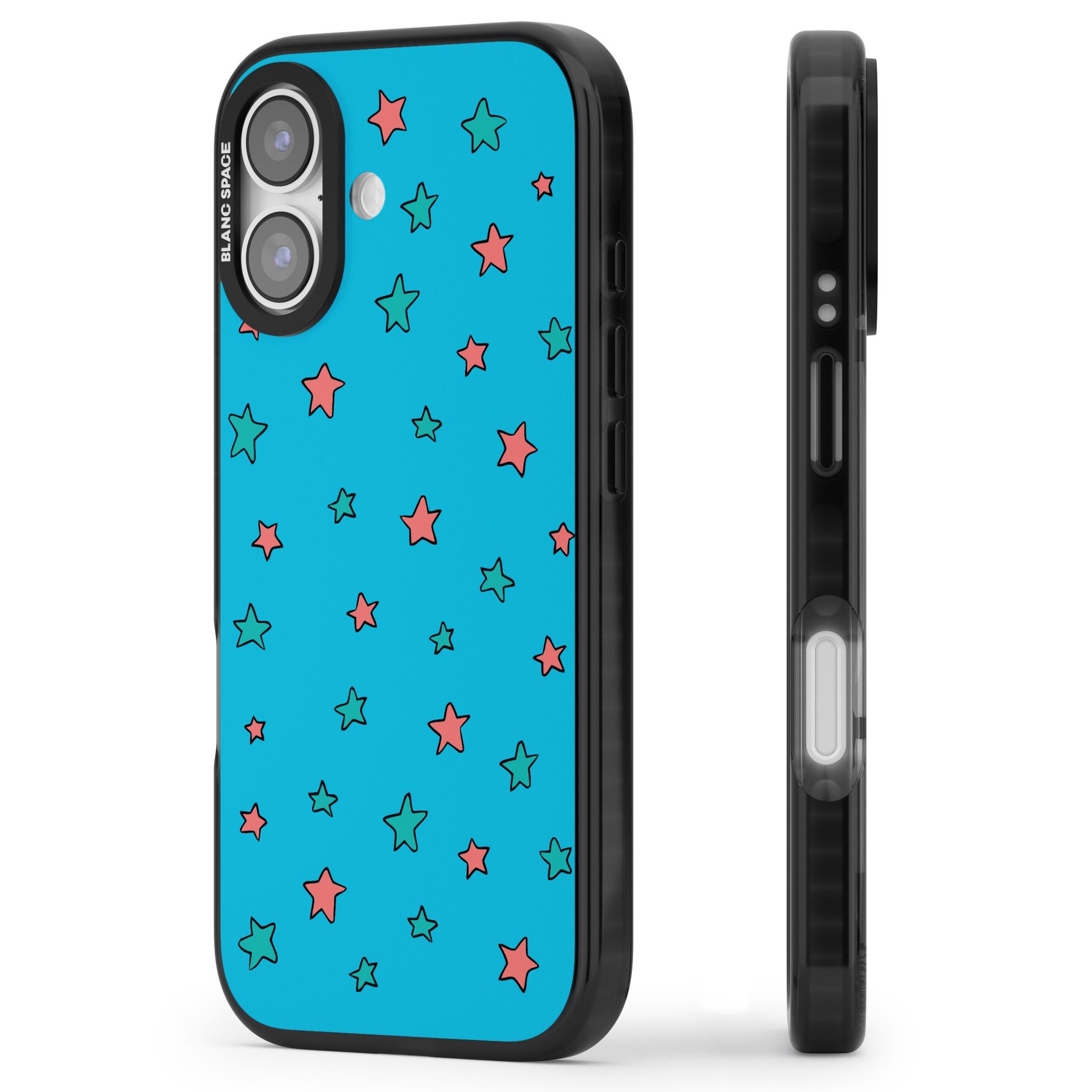 Blue Heartstopper Stars Pattern iPhone 17 Impact Pro Black Phone Case Side Profile