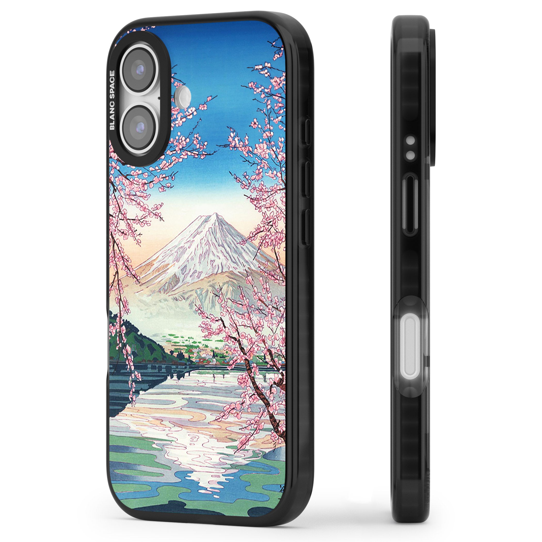 Mt Fuji From Lake Kawaguchi iPhone 17 Impact Pro Black Phone Case Side Profile