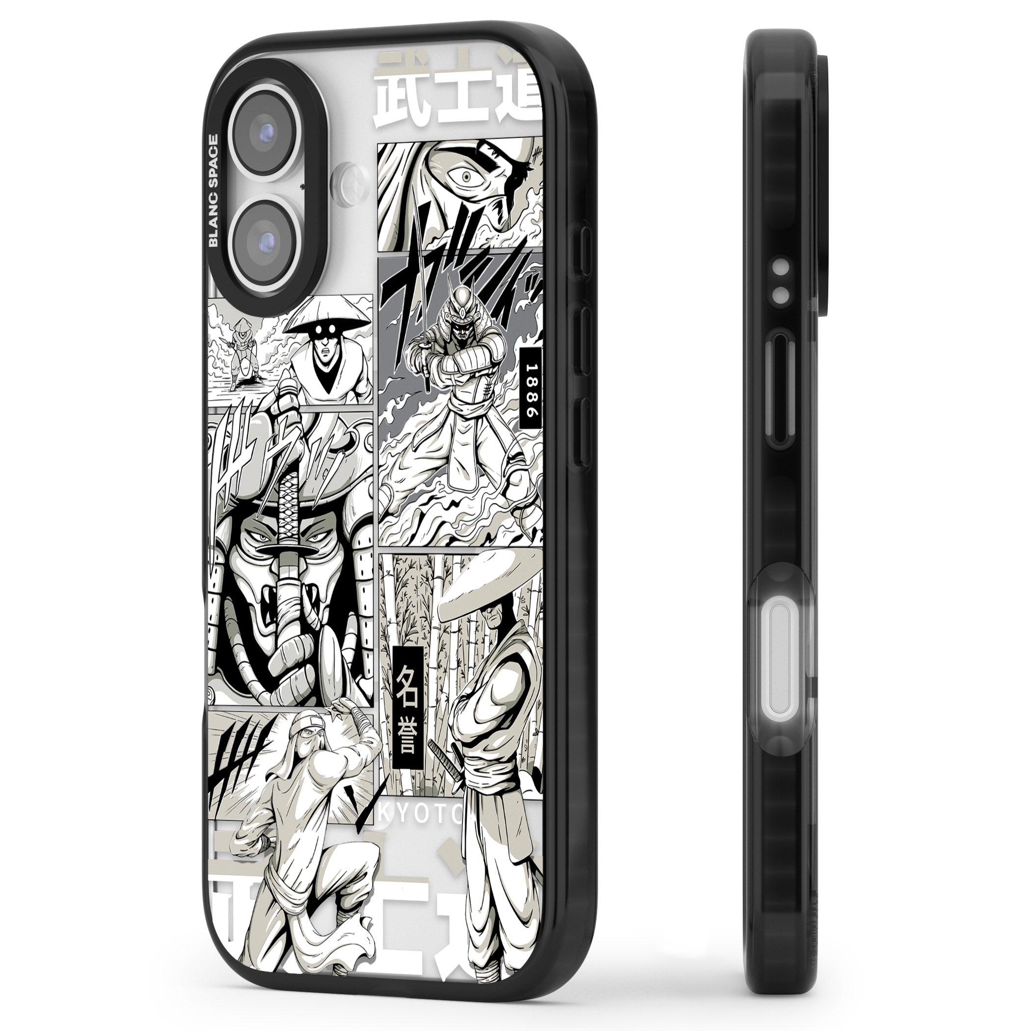 Greyscale Anime Comic iPhone 17 Impact Pro Black Phone Case Side Profile