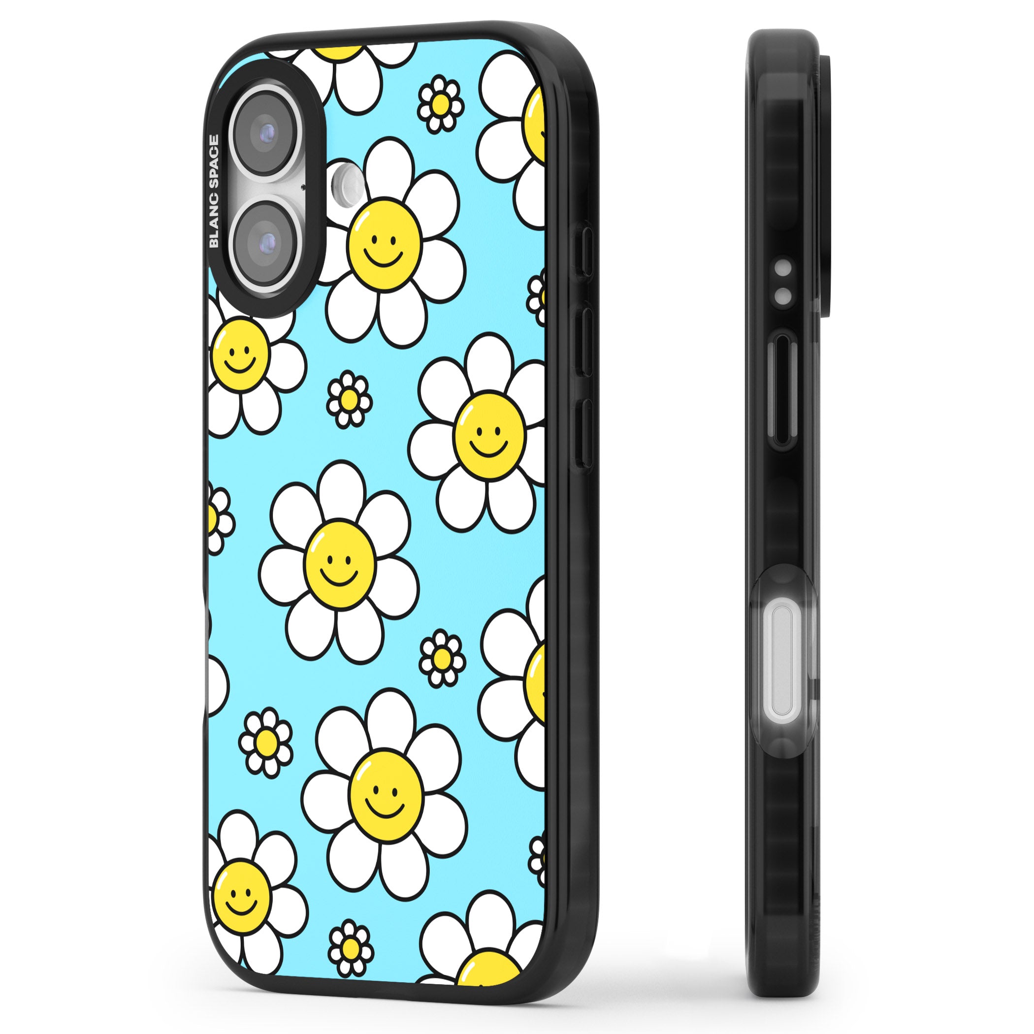 Daisy Faces Kawaii Pattern iPhone 17 Impact Pro Black Phone Case Side Profile
