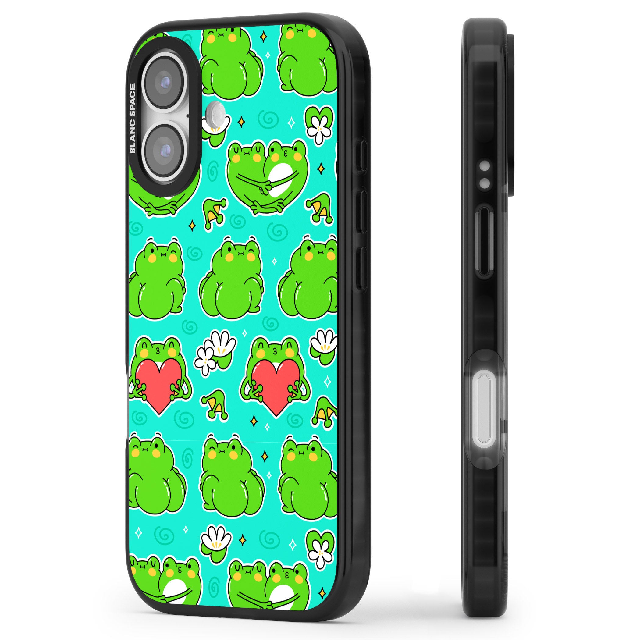Frog Booty Kawaii Pattern iPhone 17 Impact Pro Black Phone Case Side Profile