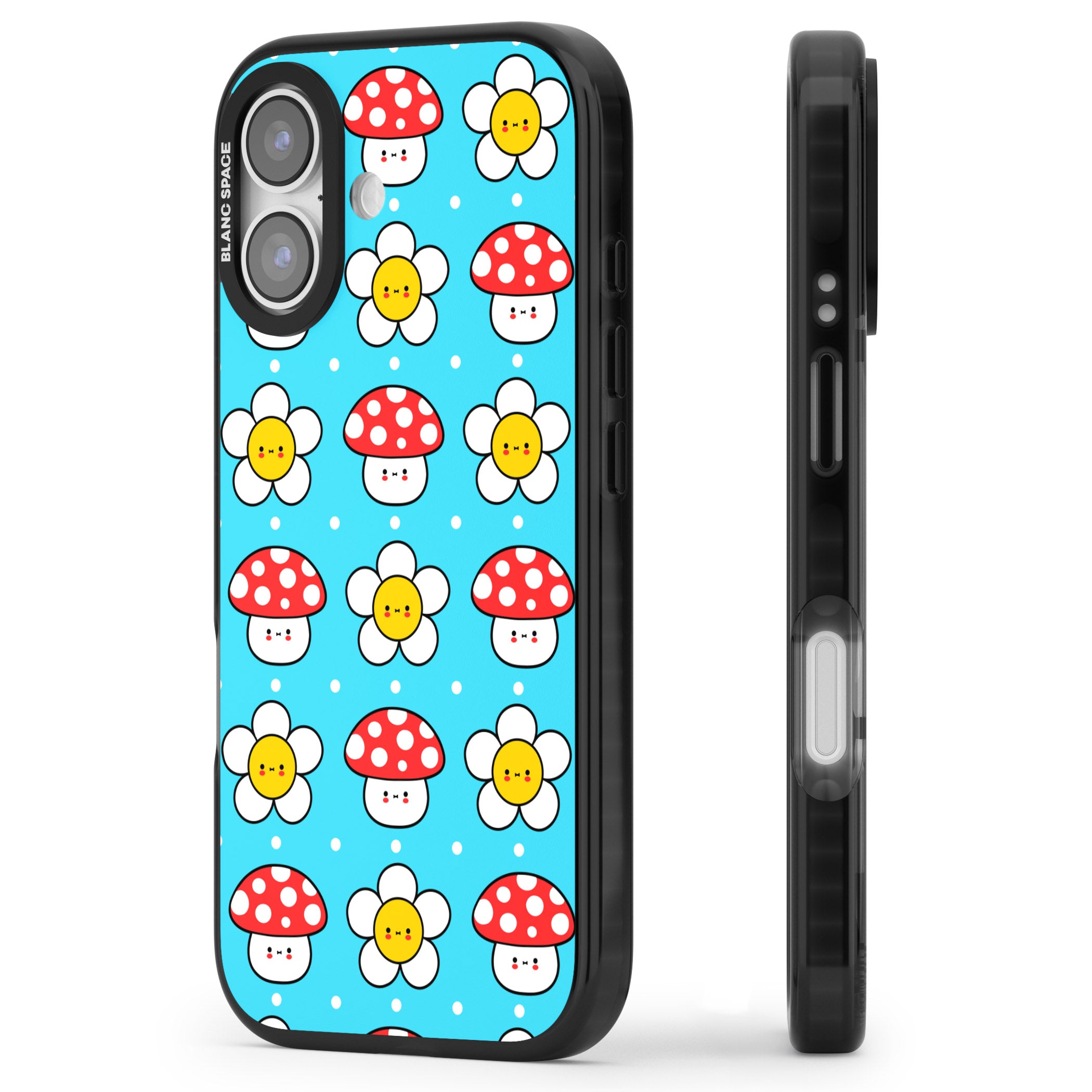 Shroom Bunnies Kawaii Pattern iPhone 17 Impact Pro Black Phone Case Side Profile