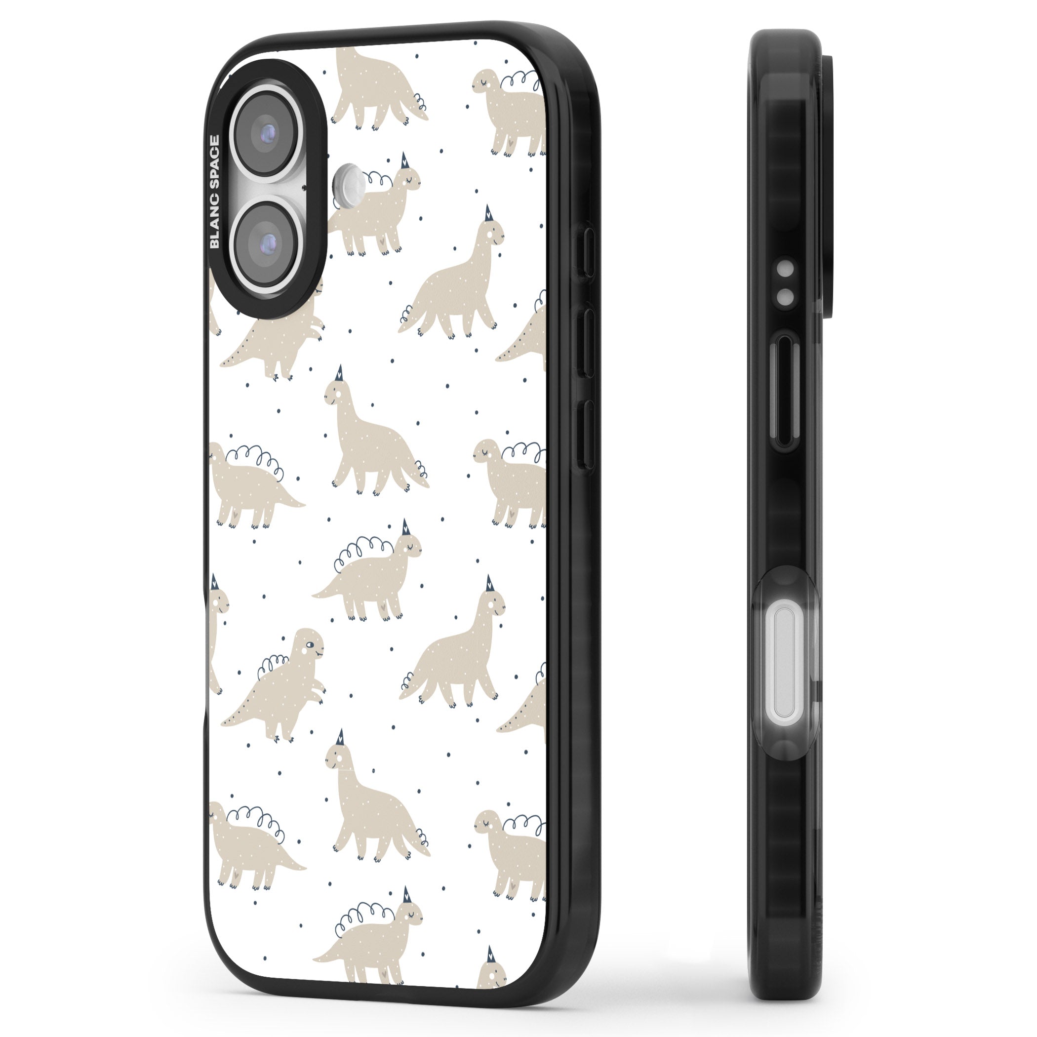 Party Dino Pattern iPhone 17 Impact Pro Black Phone Case Side Profile