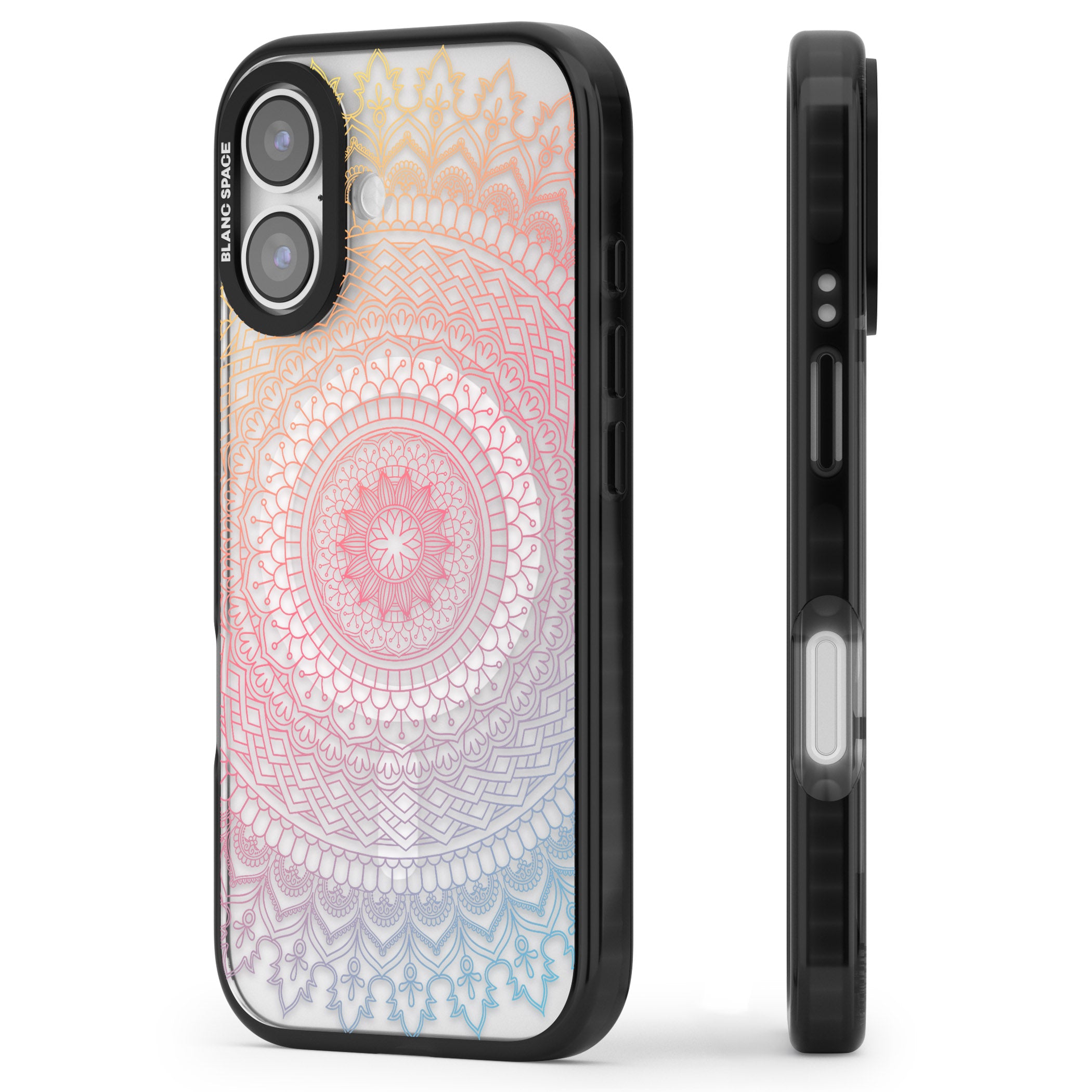 Rainbow Mandala iPhone 17 Impact Pro Black Phone Case Side Profile