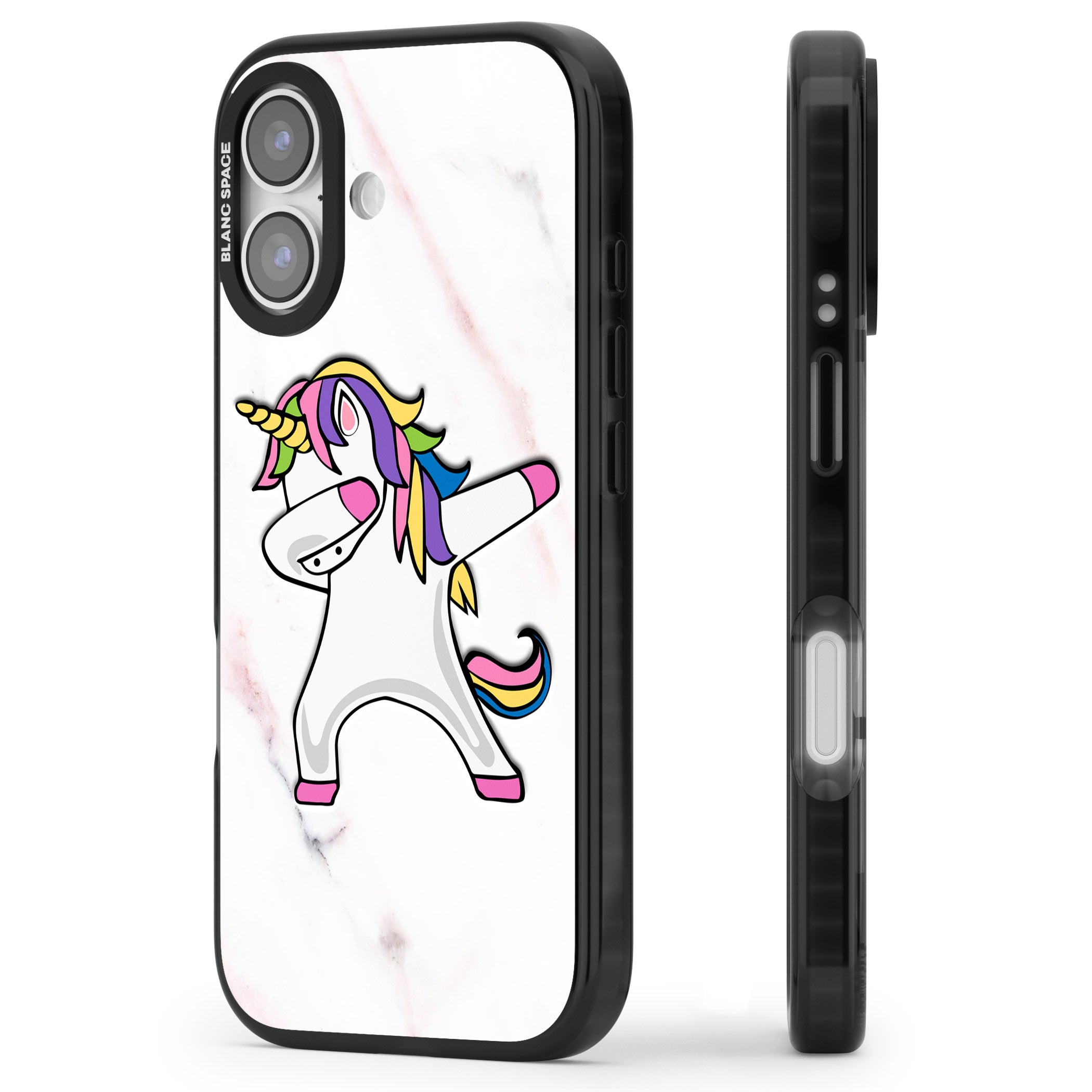 Designer Marble Unicorn Dab iPhone 17 Impact Pro Black Phone Case Side Profile
