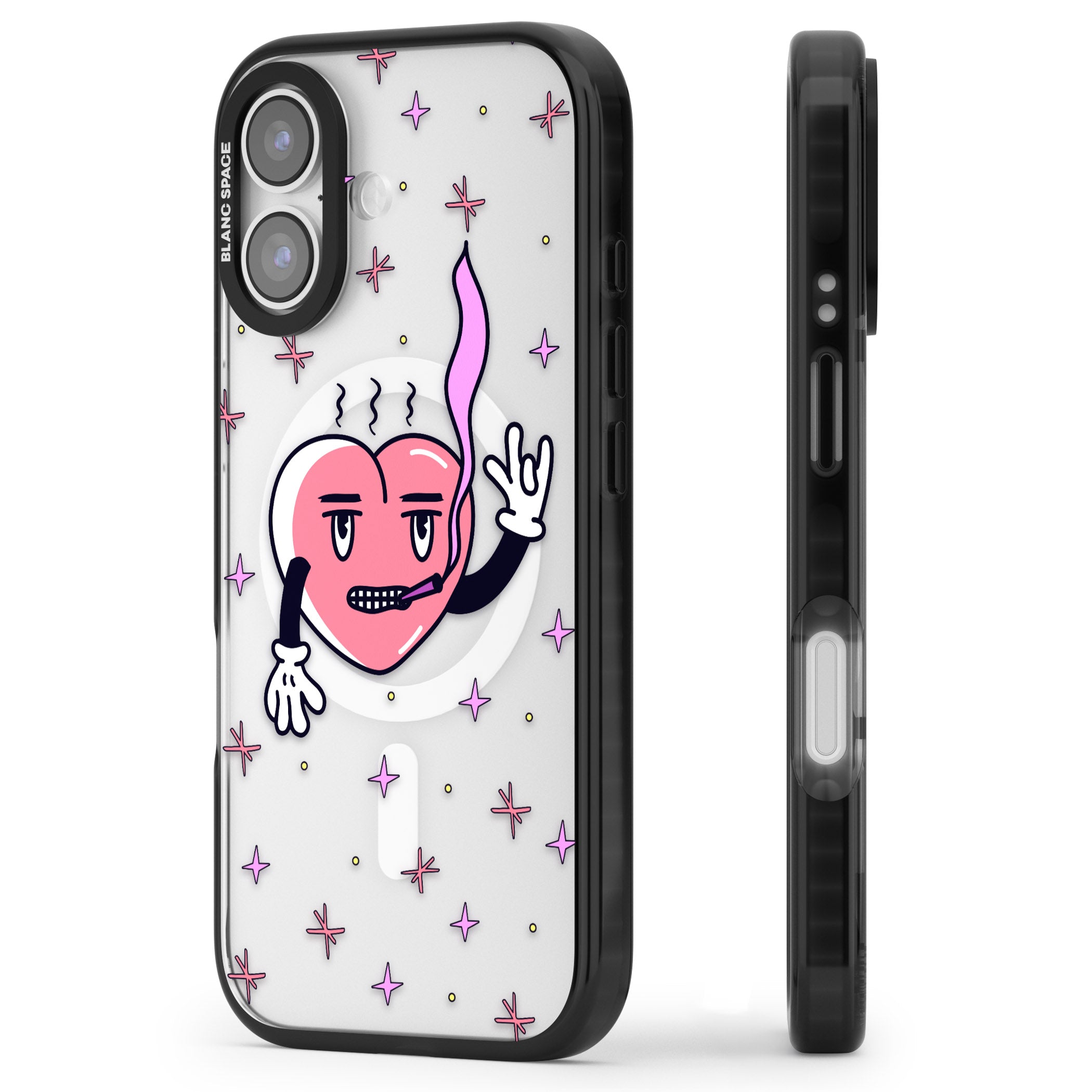 Quirky Heart iPhone 17 Impact Pro Black Phone Case Side Profile