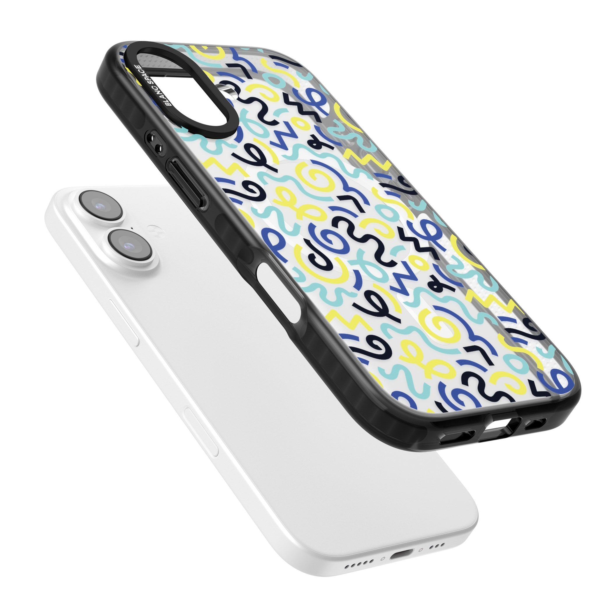 Blue & Yellow Memphis Retro iPhone 17 Impact Pro Black Phone Case Colours